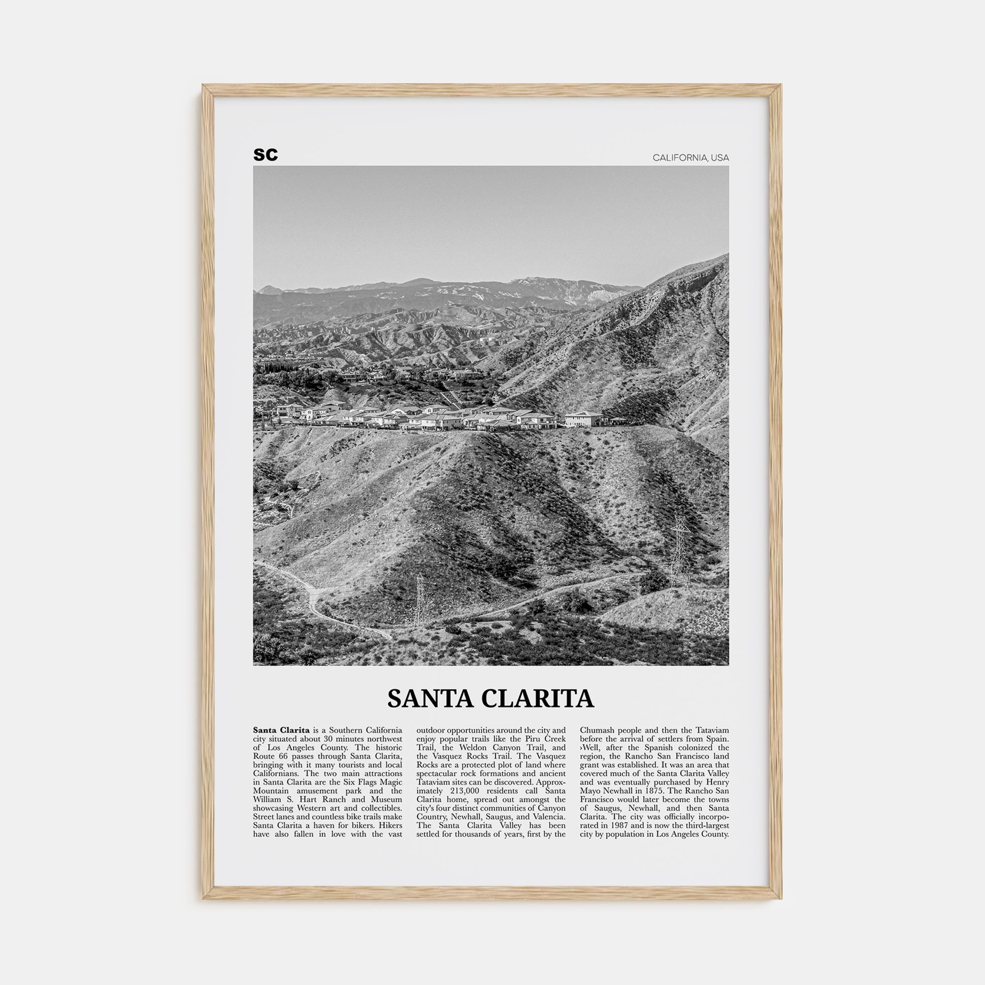 Santa Clarita Travel B&W Poster