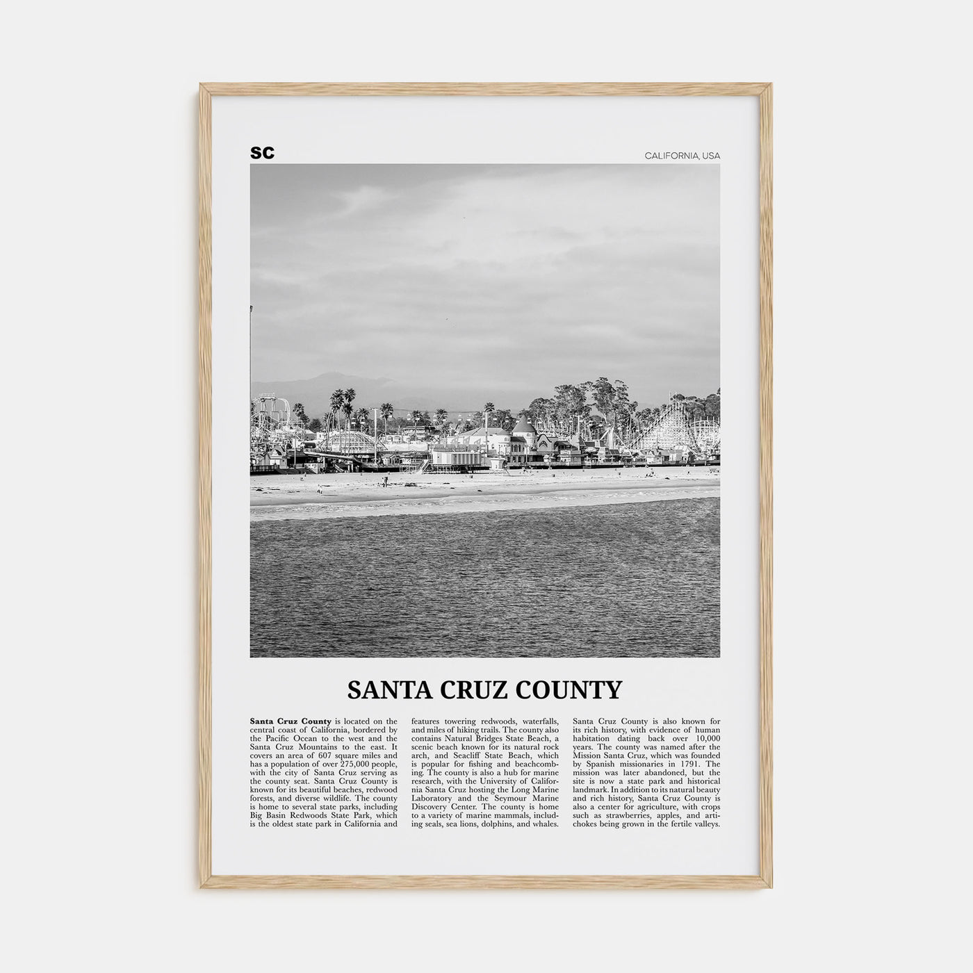 Santa Cruz County Travel B&W Poster