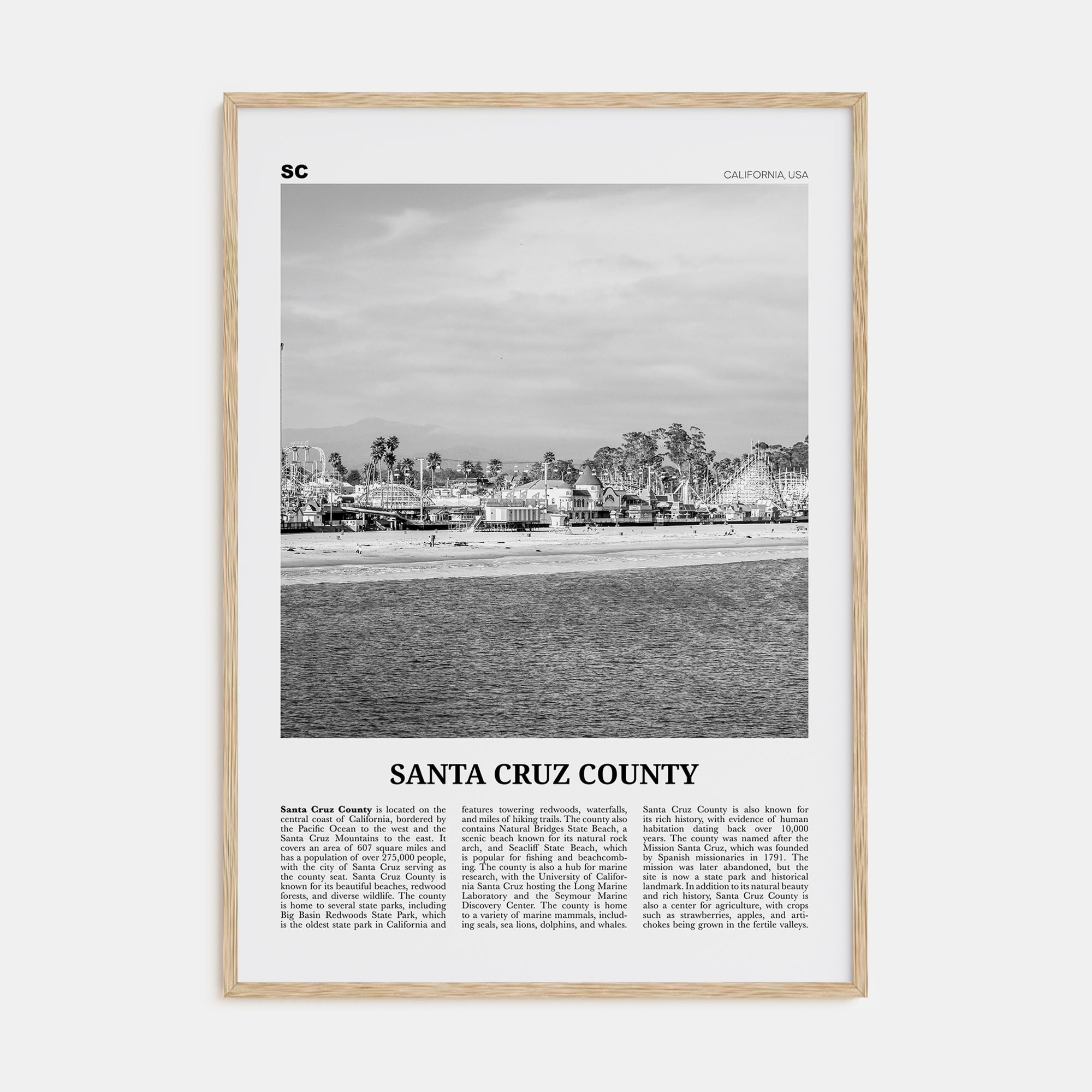 Santa Cruz County Travel B&W Poster