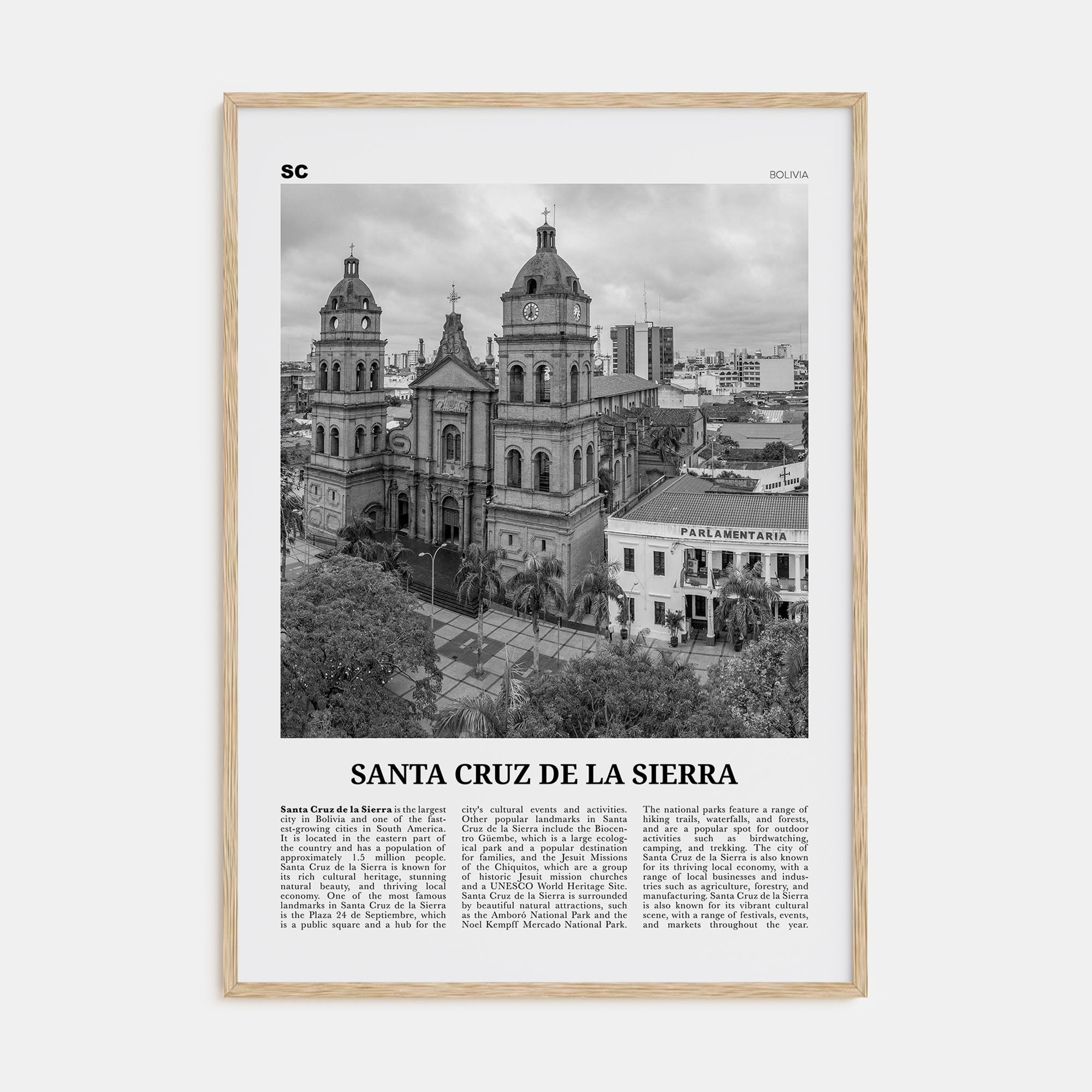 Santa Cruz de la Sierra Travel B&W Poster