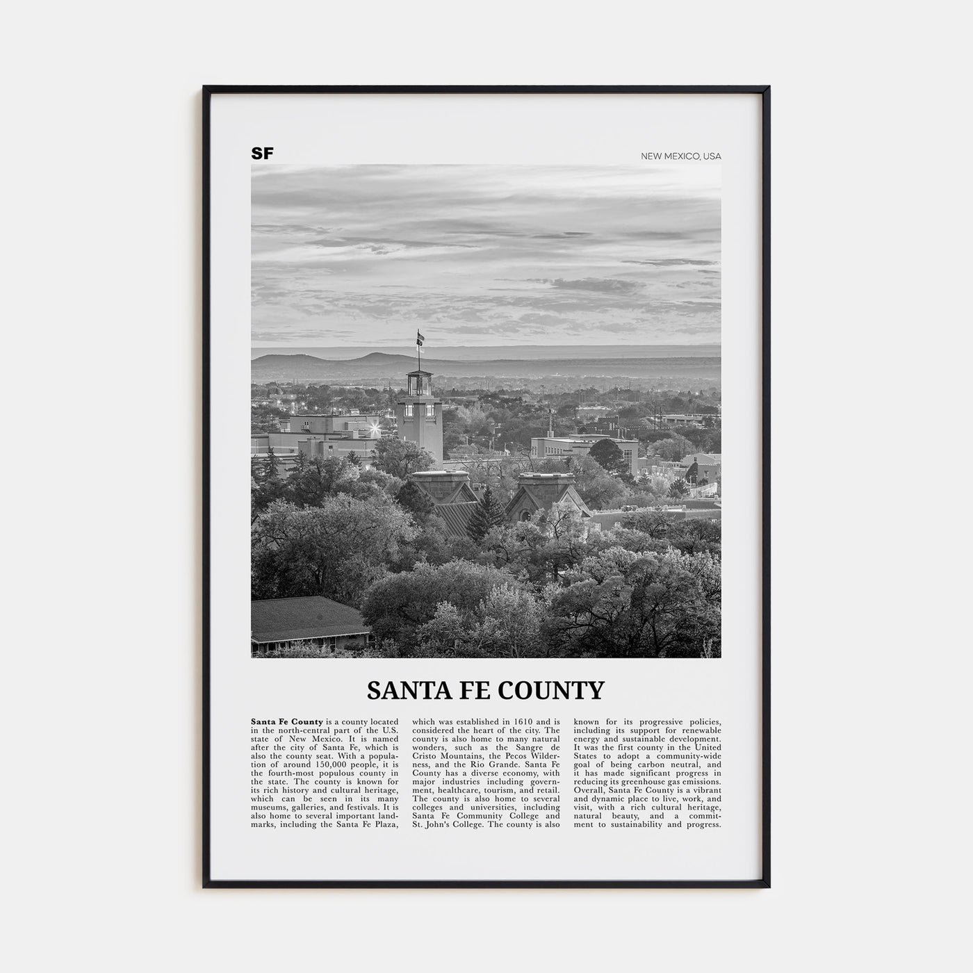 Santa Fe County Travel B&W Poster
