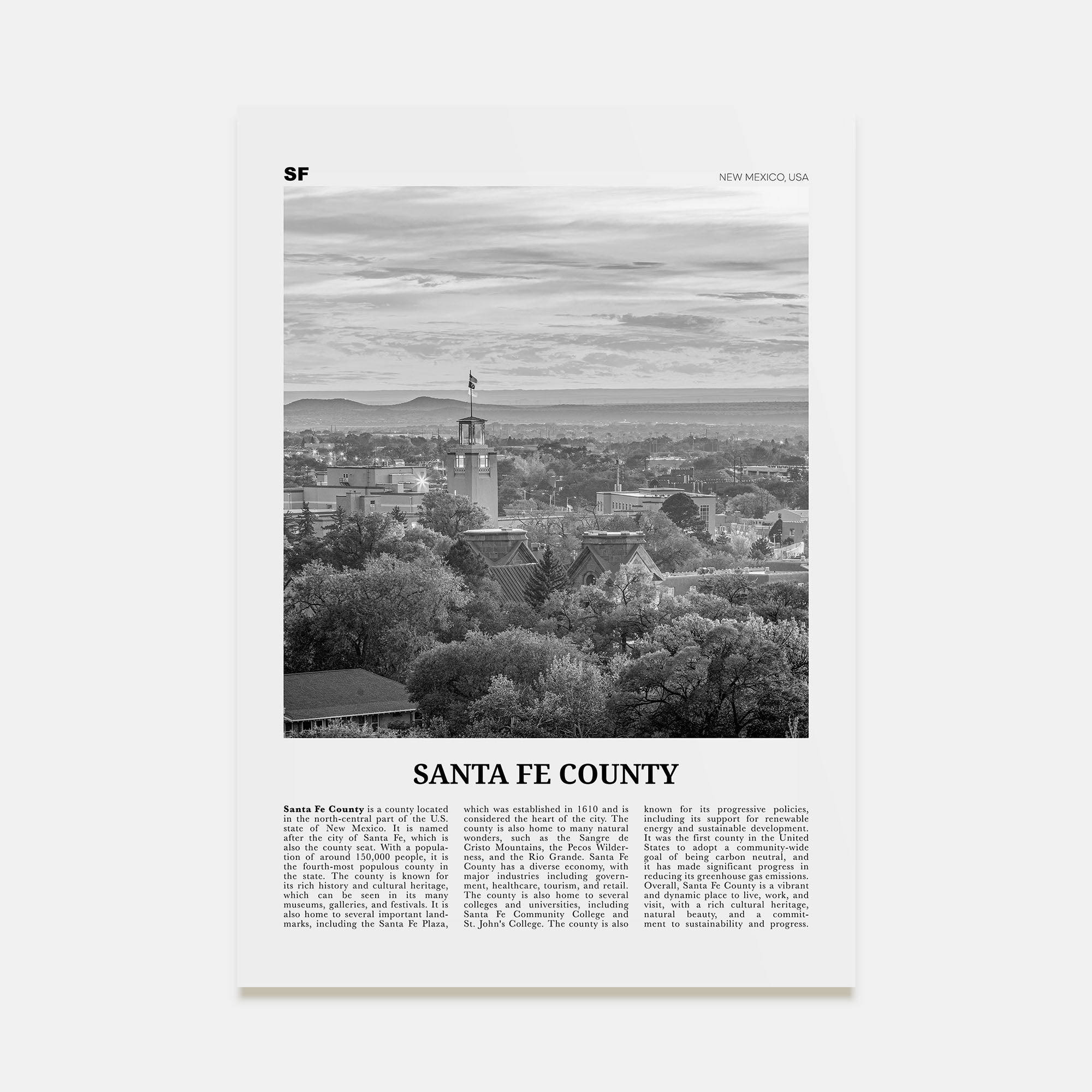 Santa Fe County Travel B&W Poster