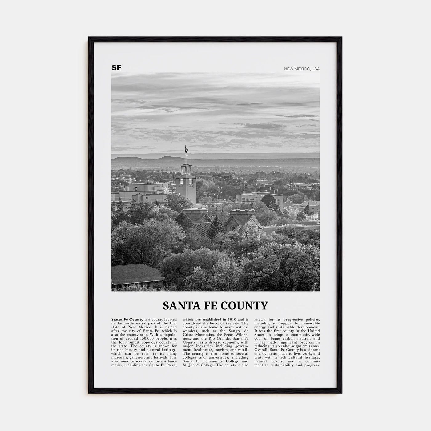 Santa Fe County Travel B&W Poster