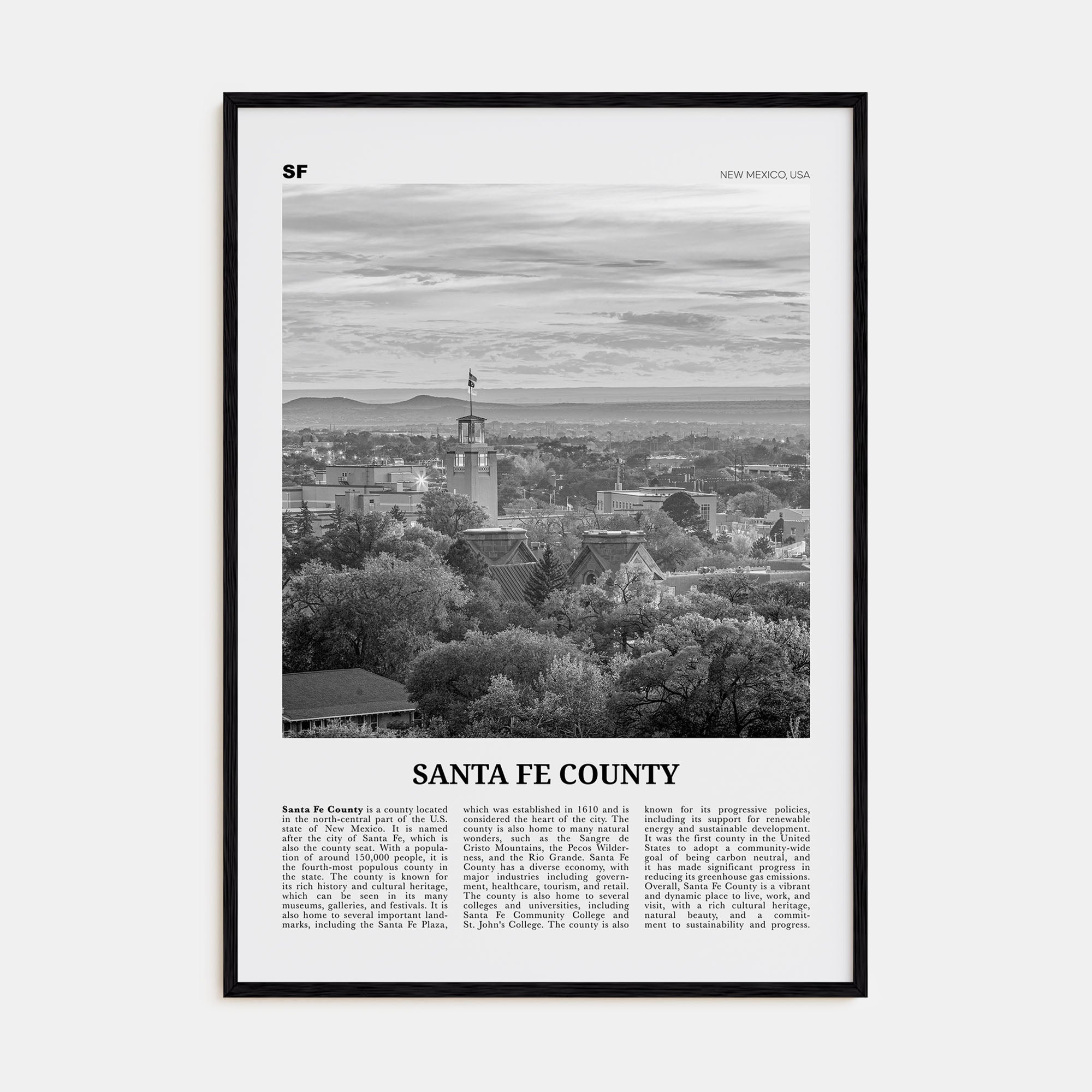 Santa Fe County Travel B&W Poster