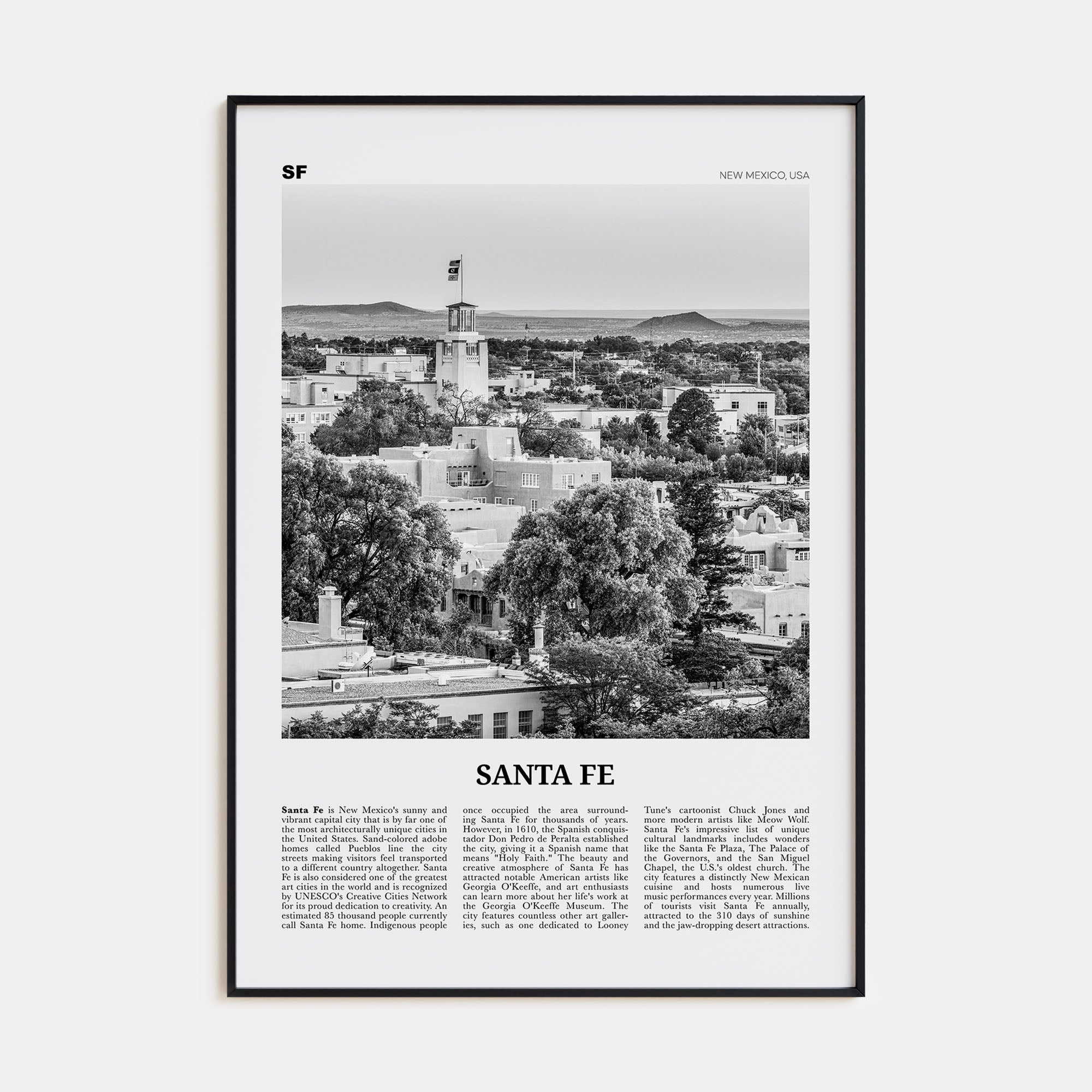 Santa Fe Travel B&W Poster