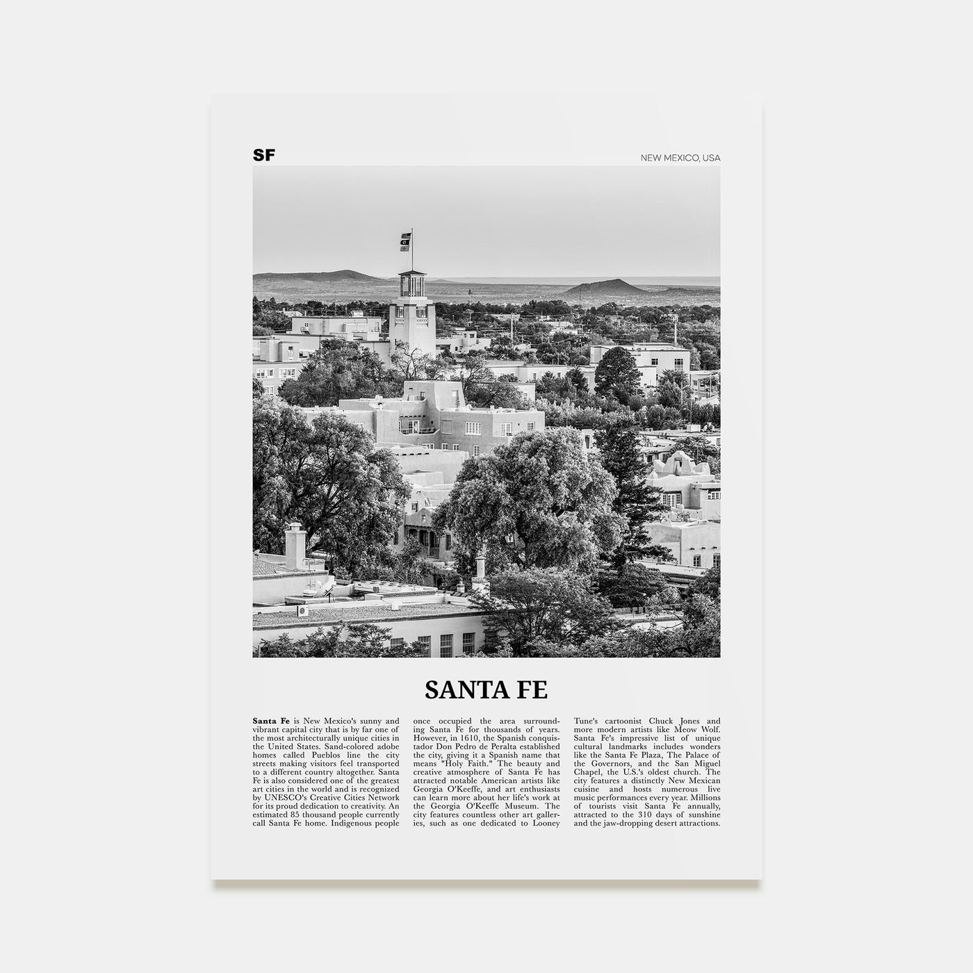 Santa Fe Travel B&W Poster