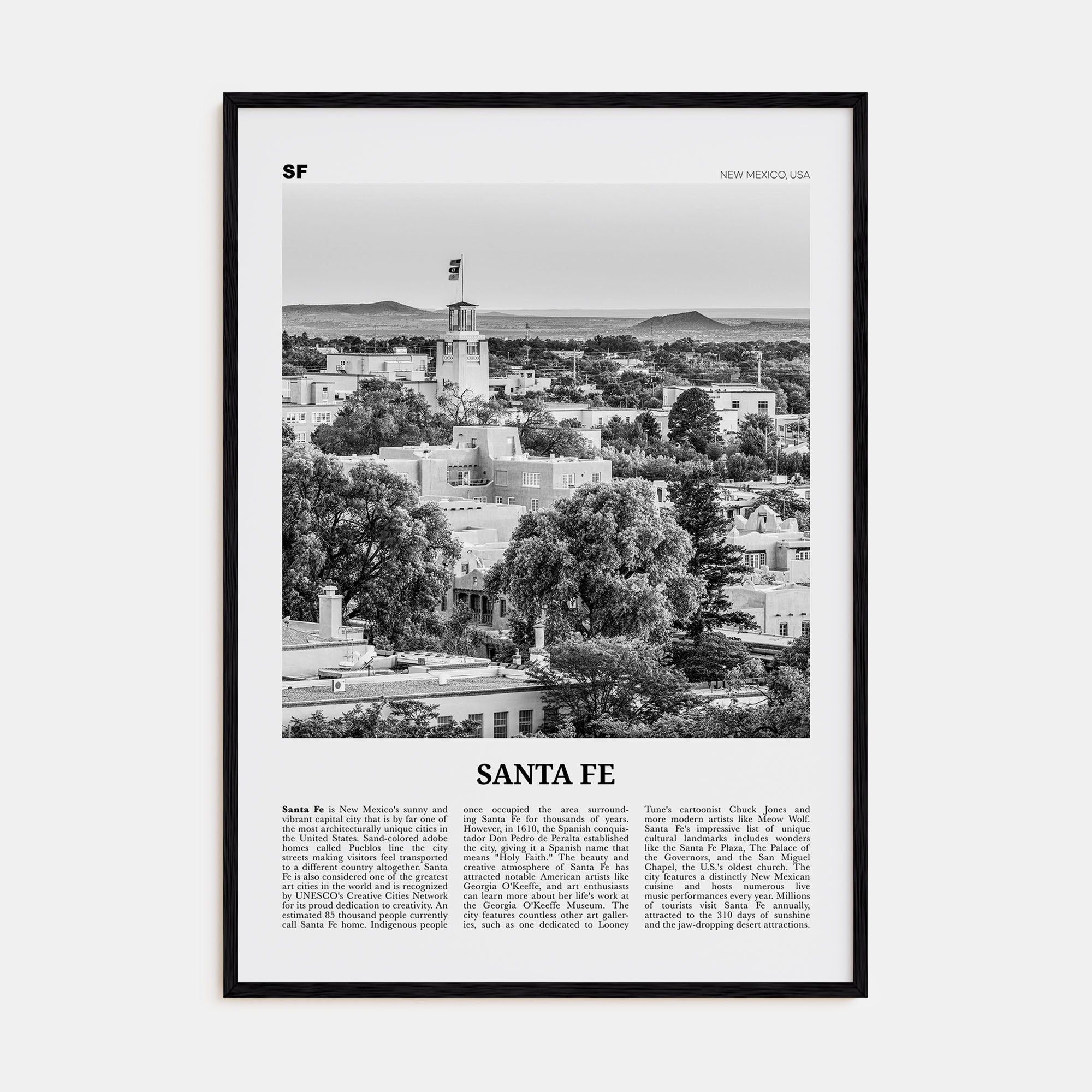 Santa Fe Travel B&W Poster