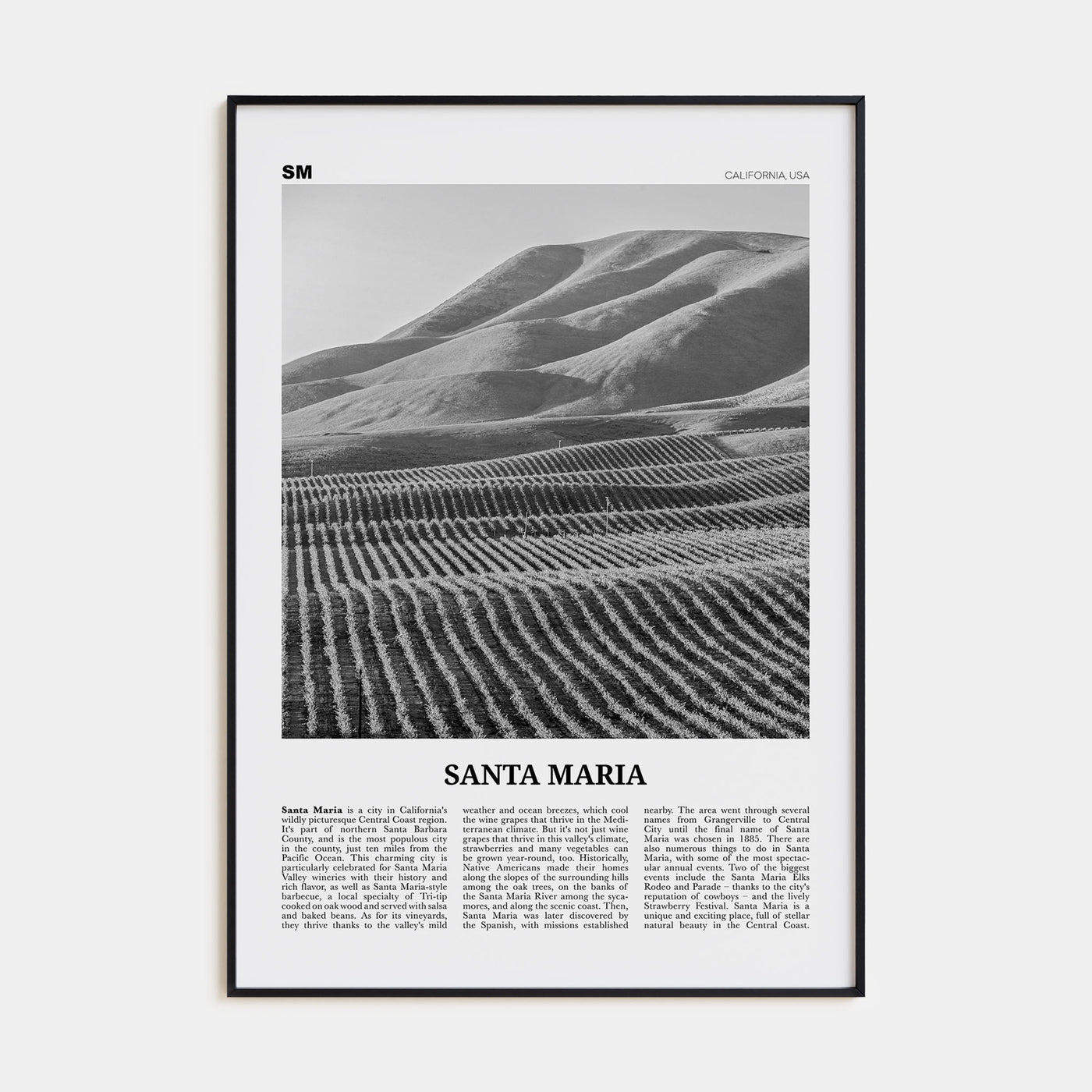 Santa Maria Travel B&W Poster