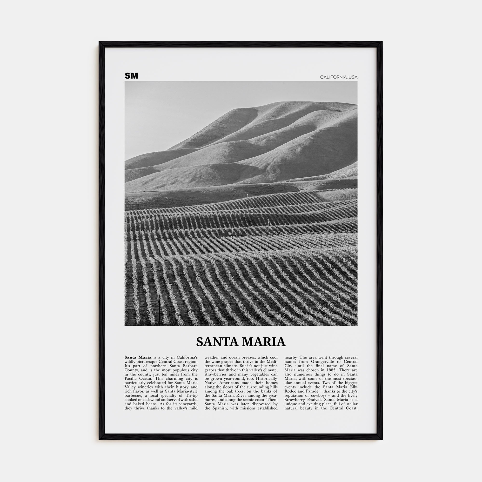 Santa Maria Travel B&W Poster