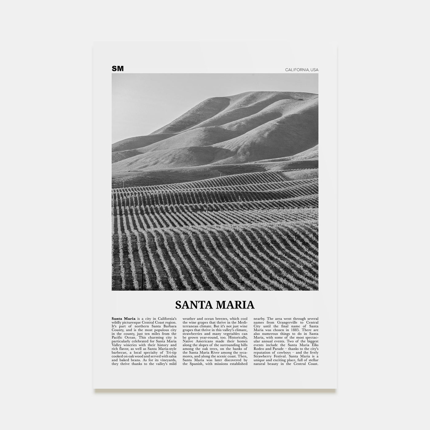 Santa Maria Travel B&W Poster