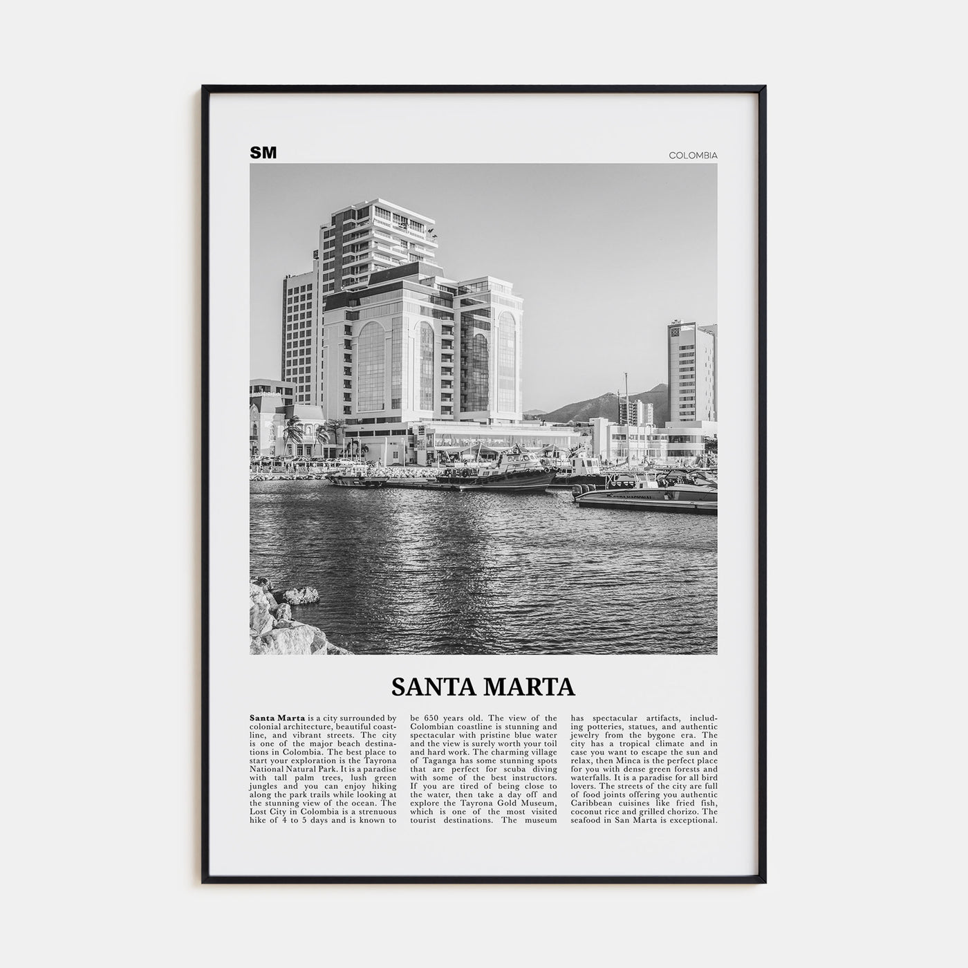 Santa Marta Travel B&W Poster
