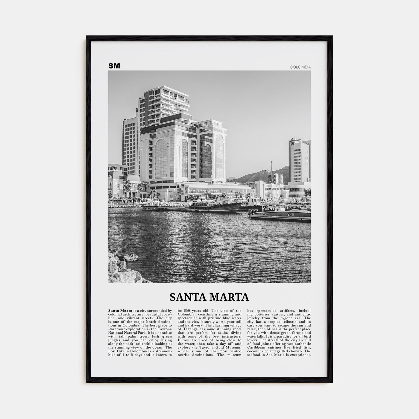 Santa Marta Travel B&W Poster
