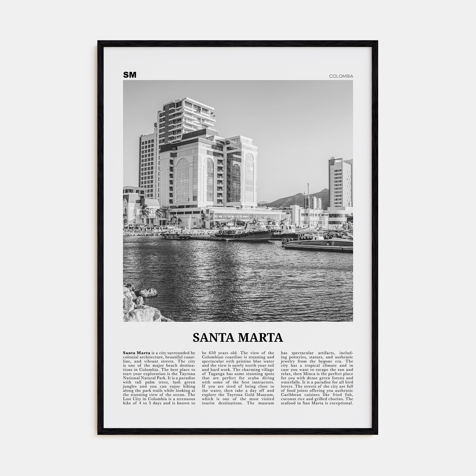 Santa Marta Travel B&W Poster