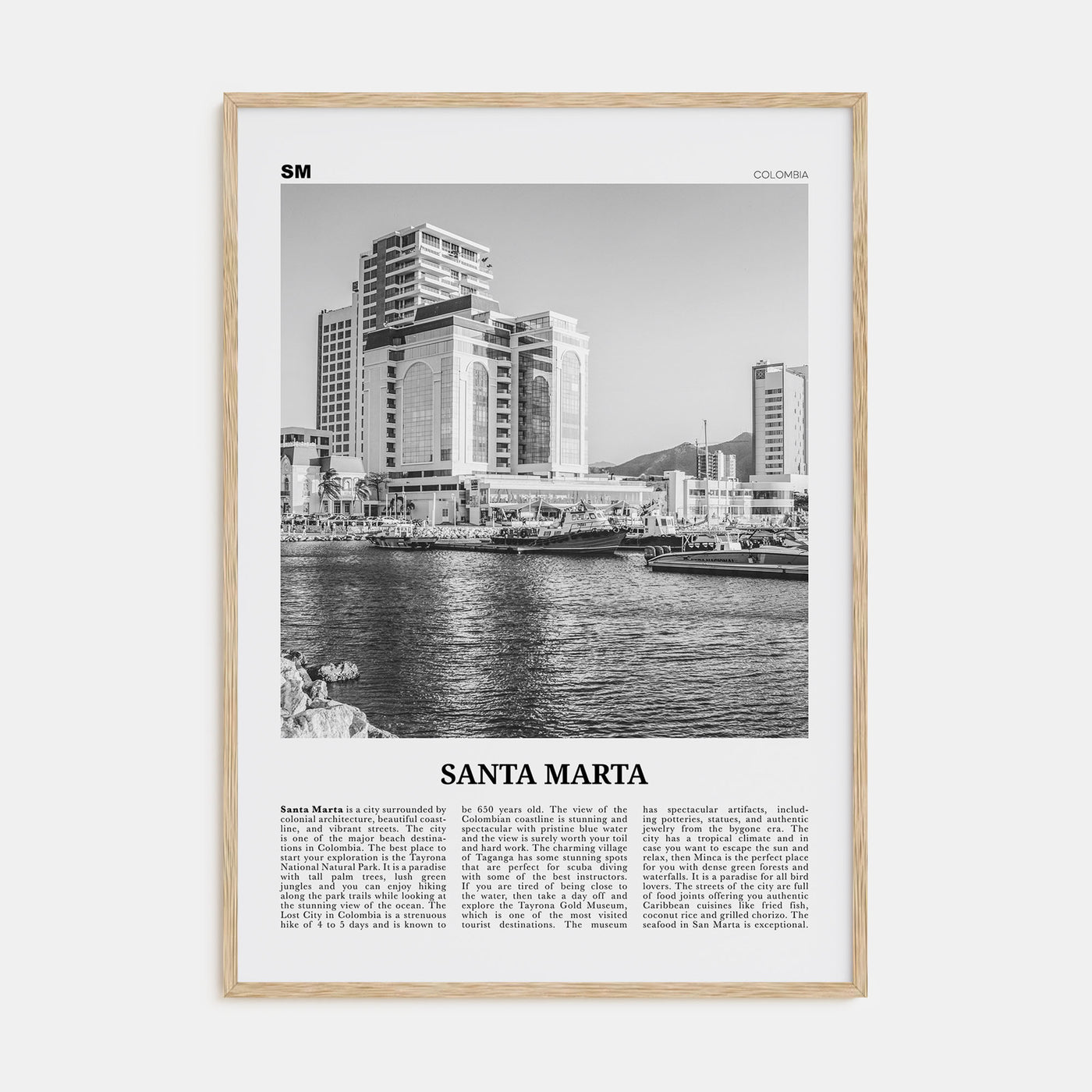 Santa Marta Travel B&W Poster