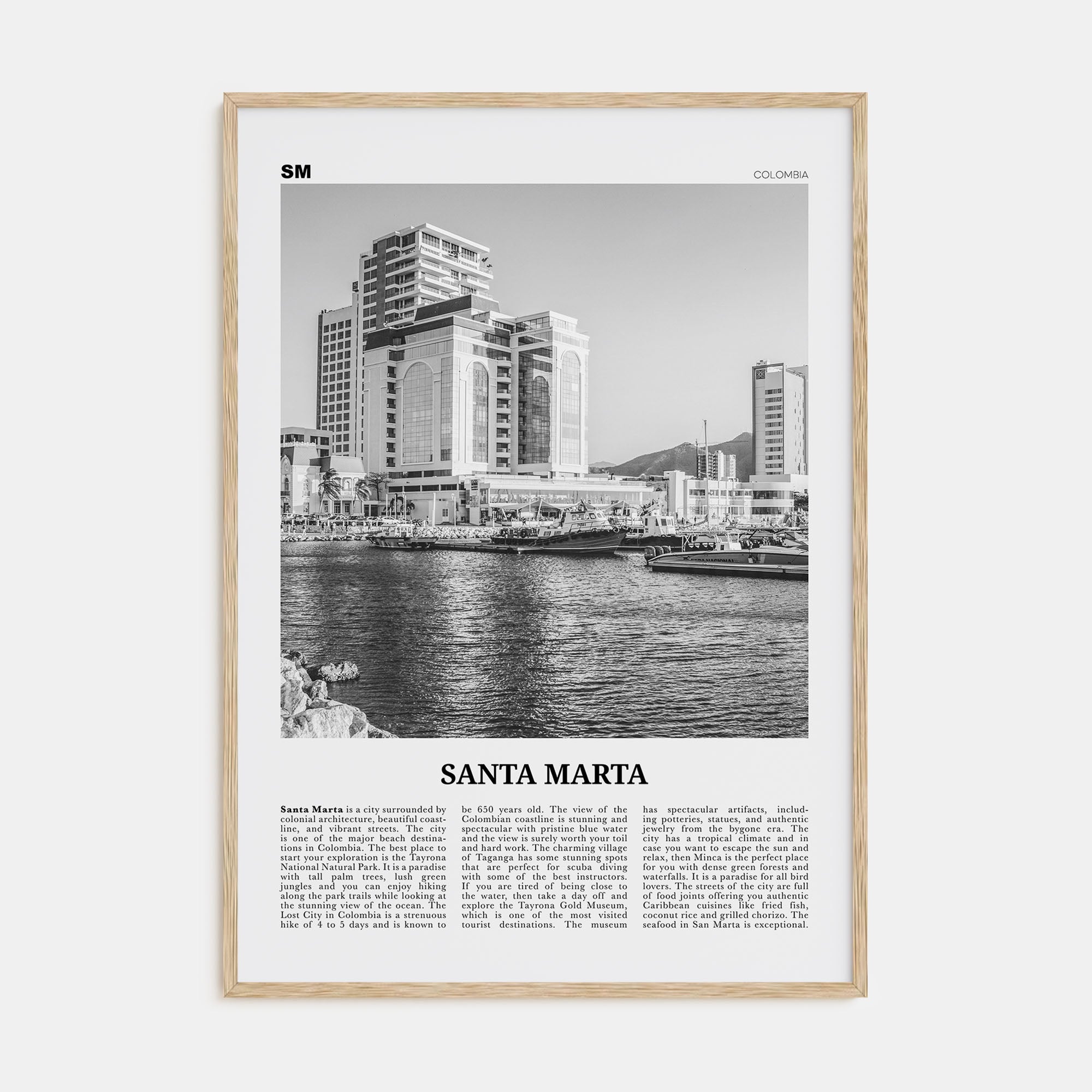 Santa Marta Travel B&W Poster