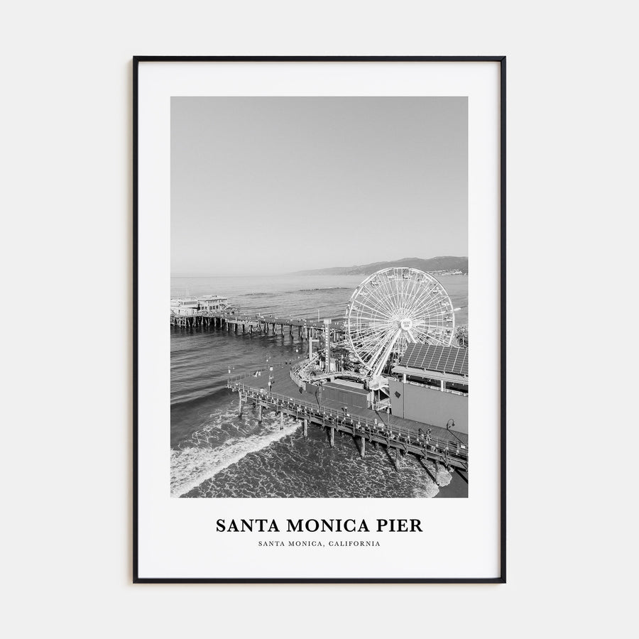 Santa Monica Pier Portrait B&W Poster