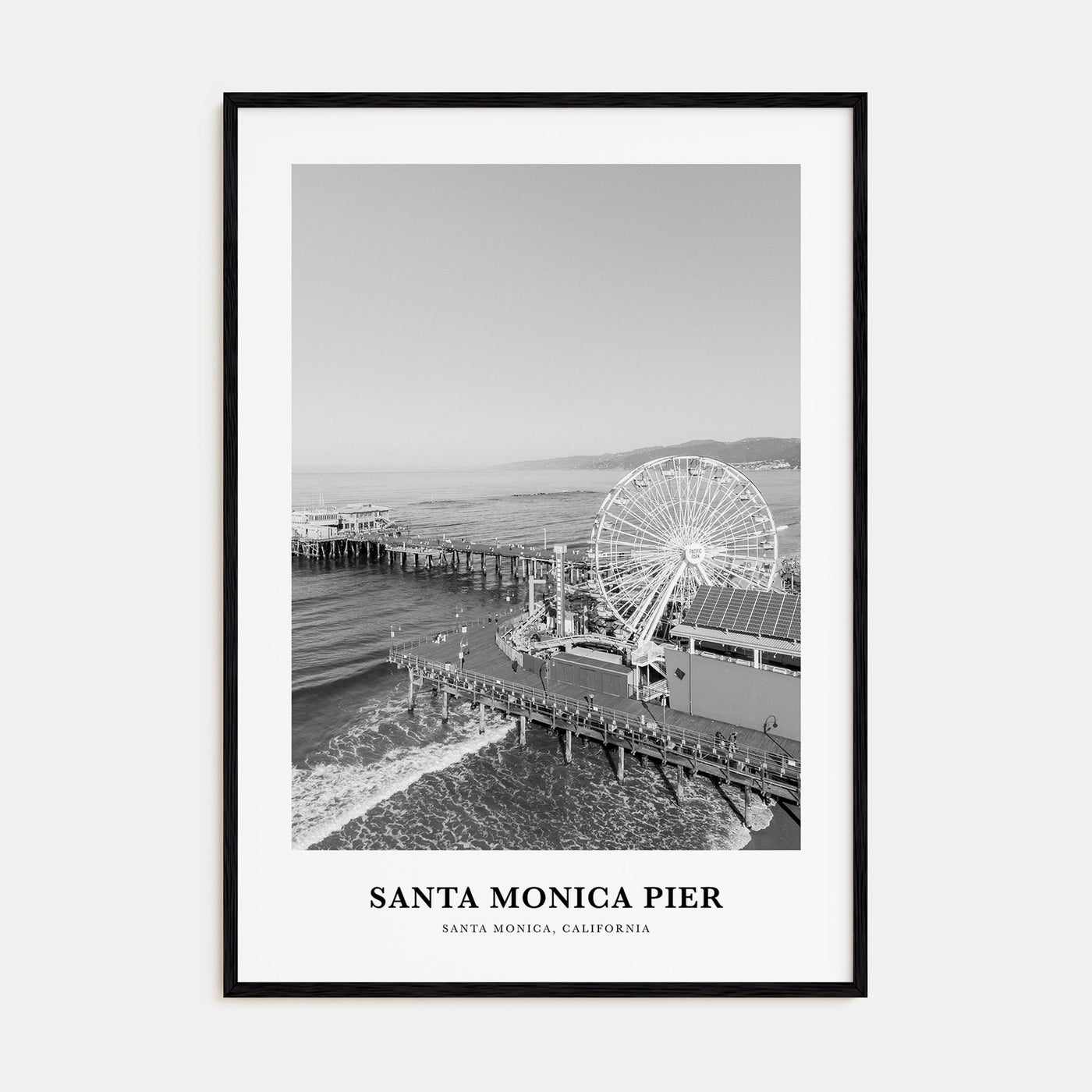 Santa Monica Pier Portrait B&W Poster