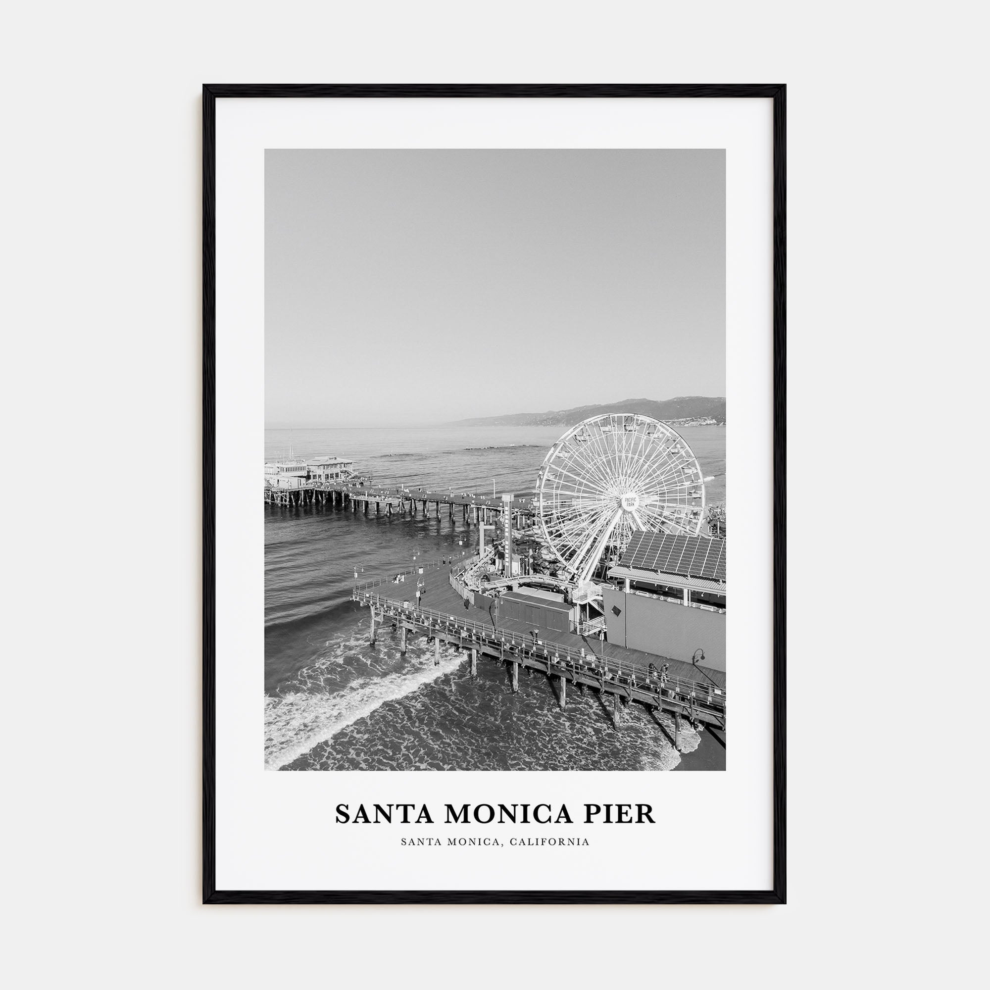 Santa Monica Pier Portrait B&W Poster