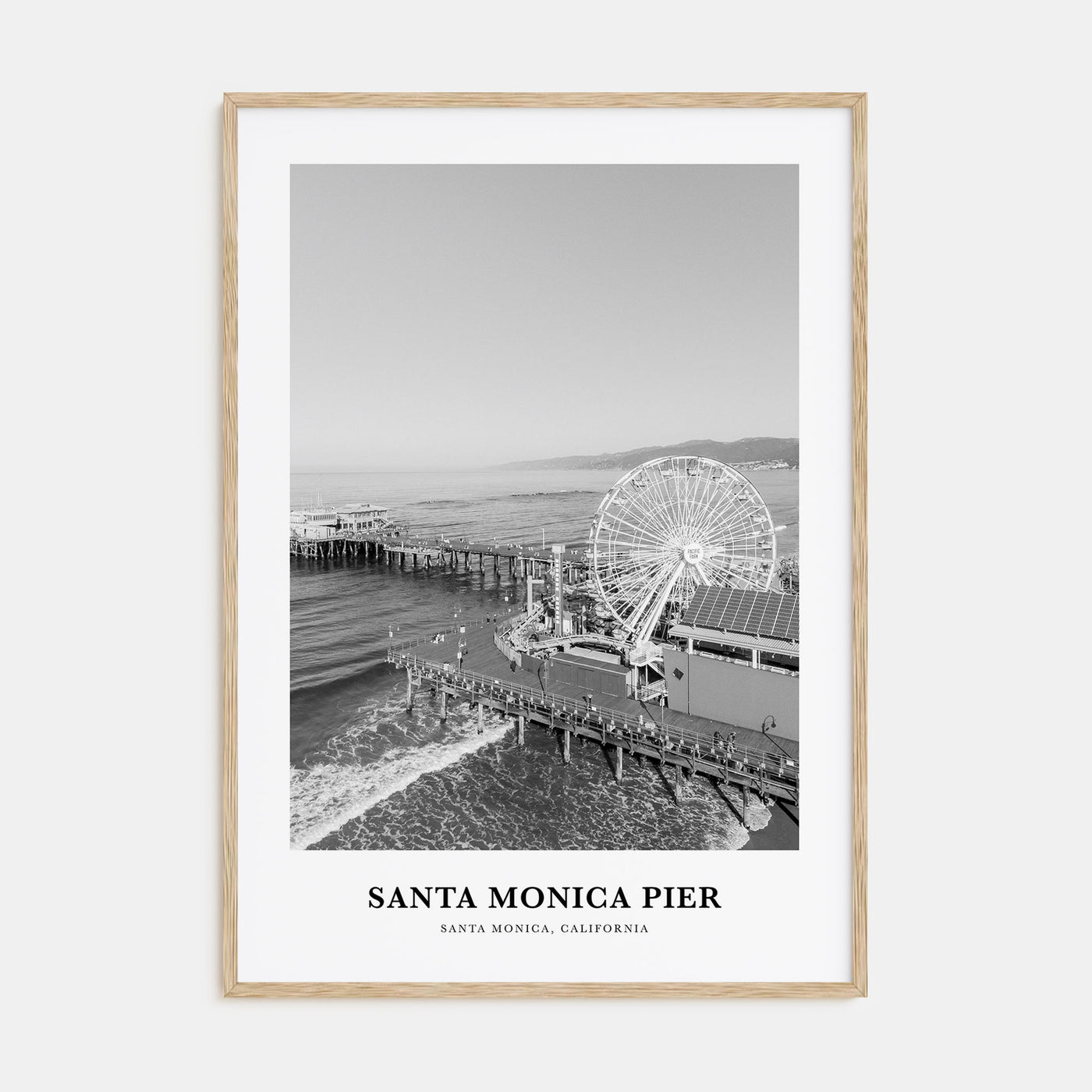 Santa Monica Pier Portrait B&W Poster
