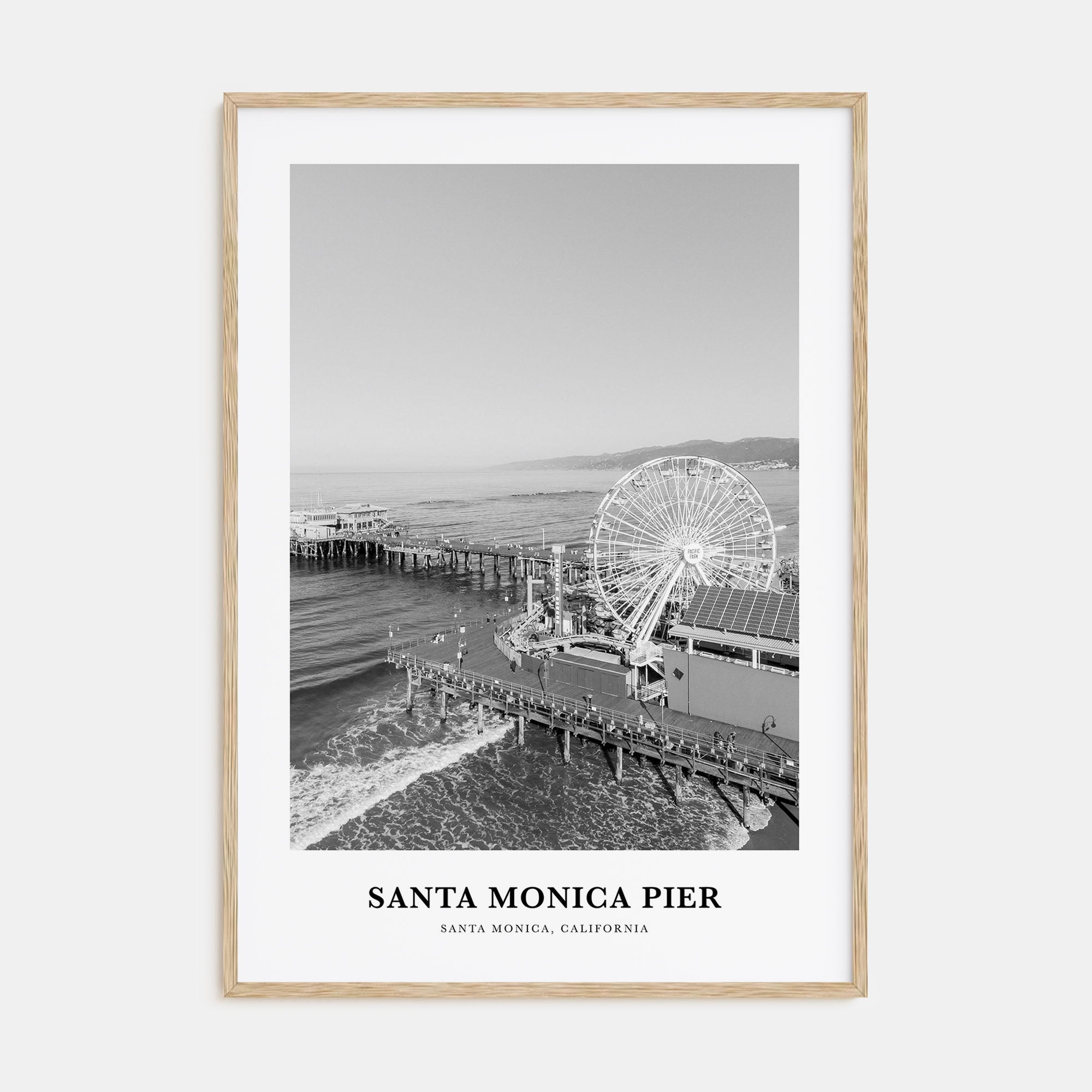 Santa Monica Pier Portrait B&W Poster