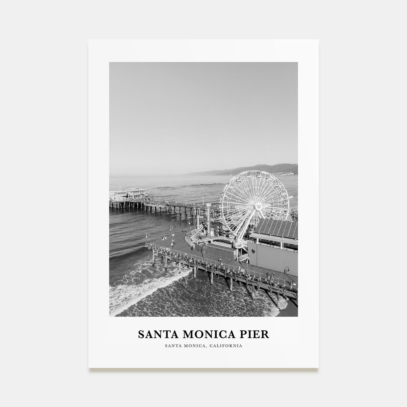 Santa Monica Pier Portrait B&W Poster