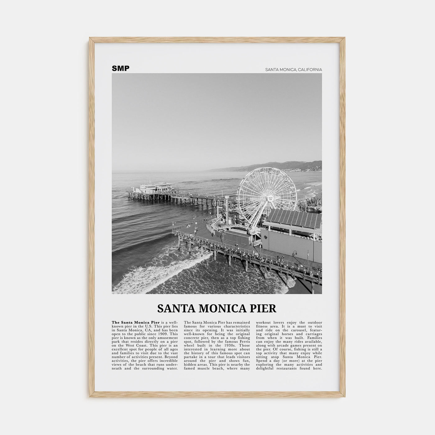 Santa Monica Pier Travel B&W Poster