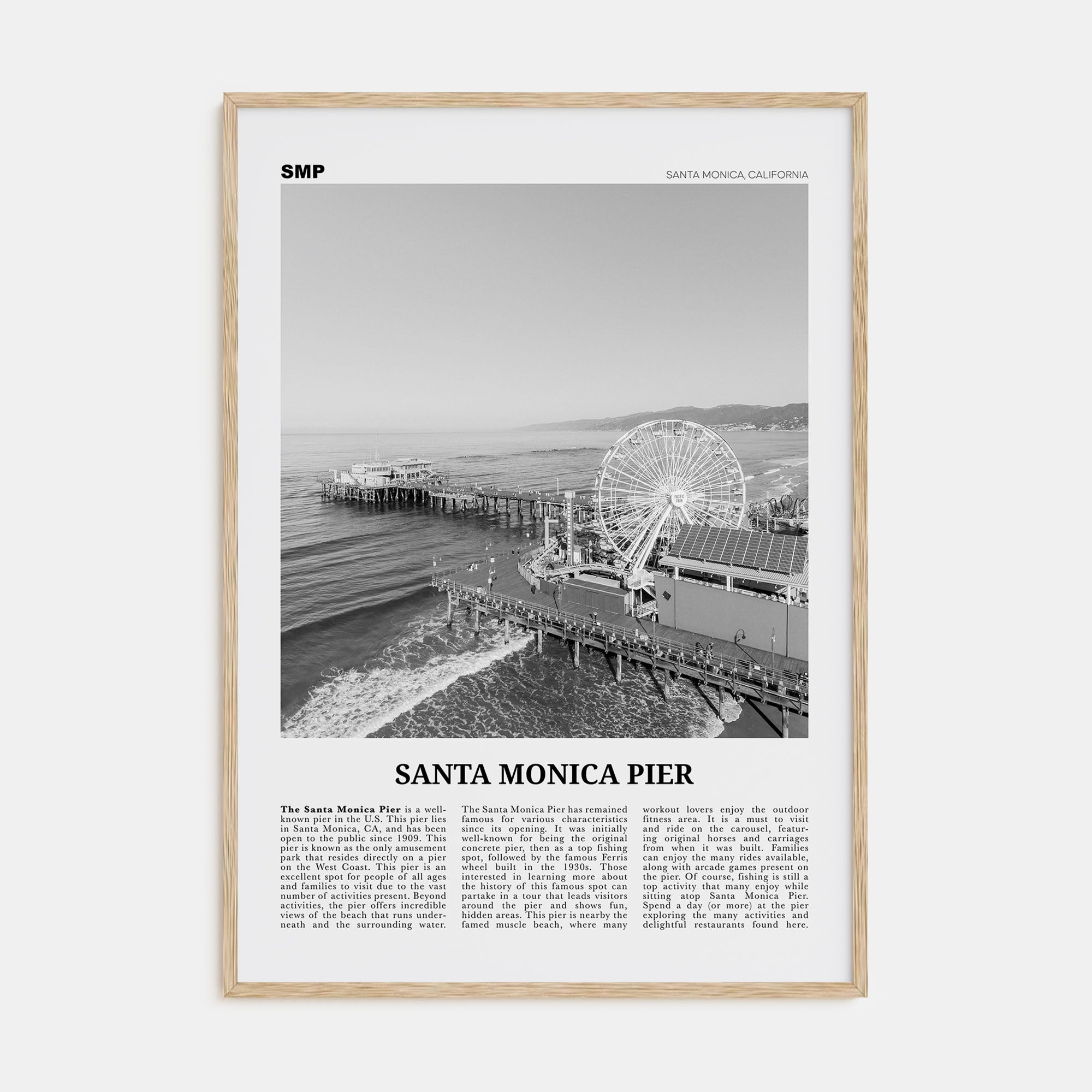 Santa Monica Pier Travel B&W Poster