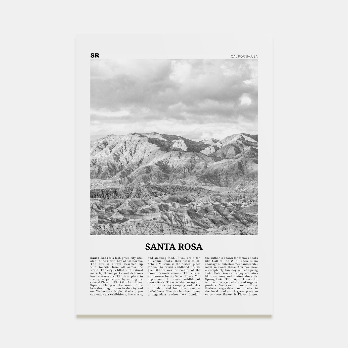 Santa Rosa Travel B&W Poster