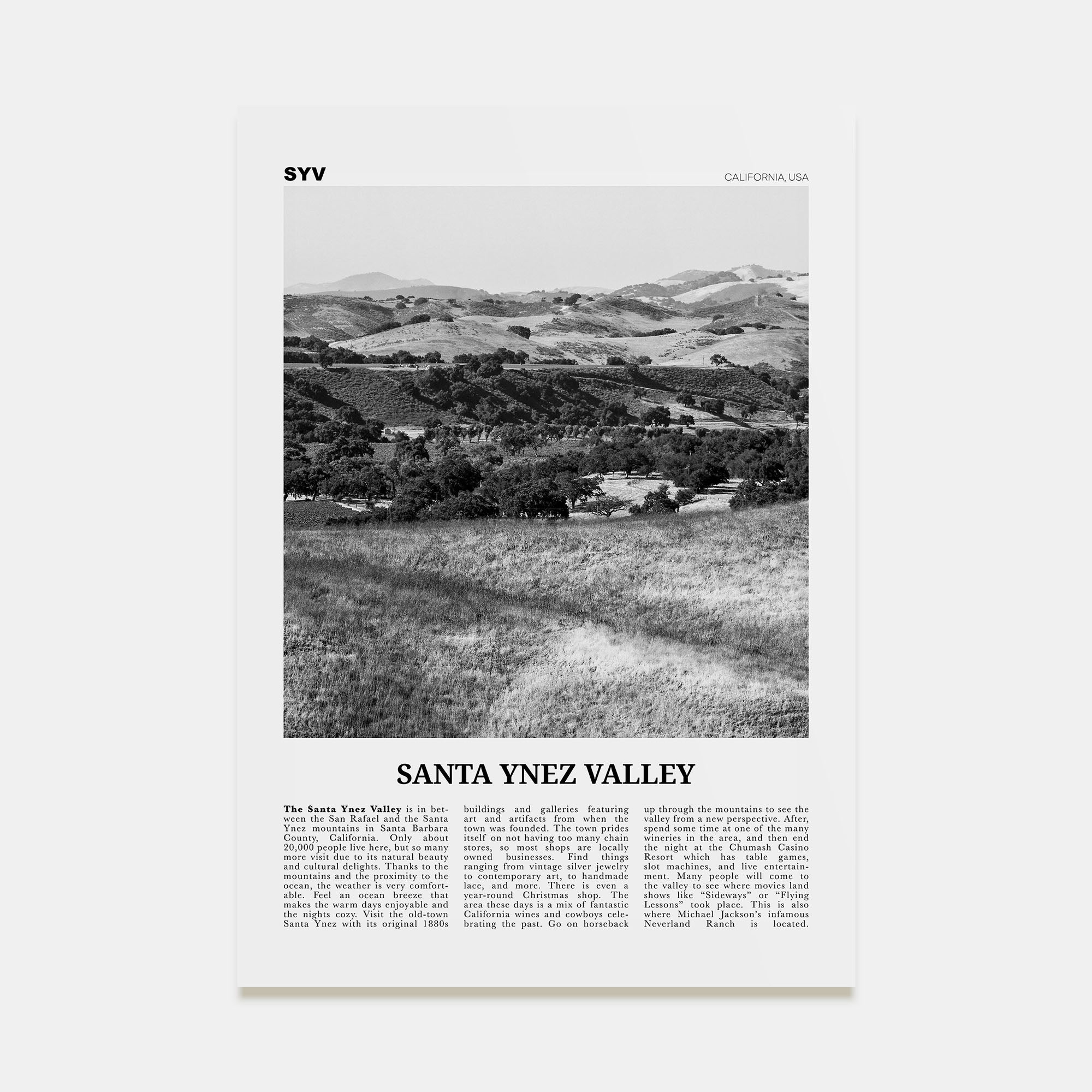 Santa Ynez Valley Travel B&W Poster