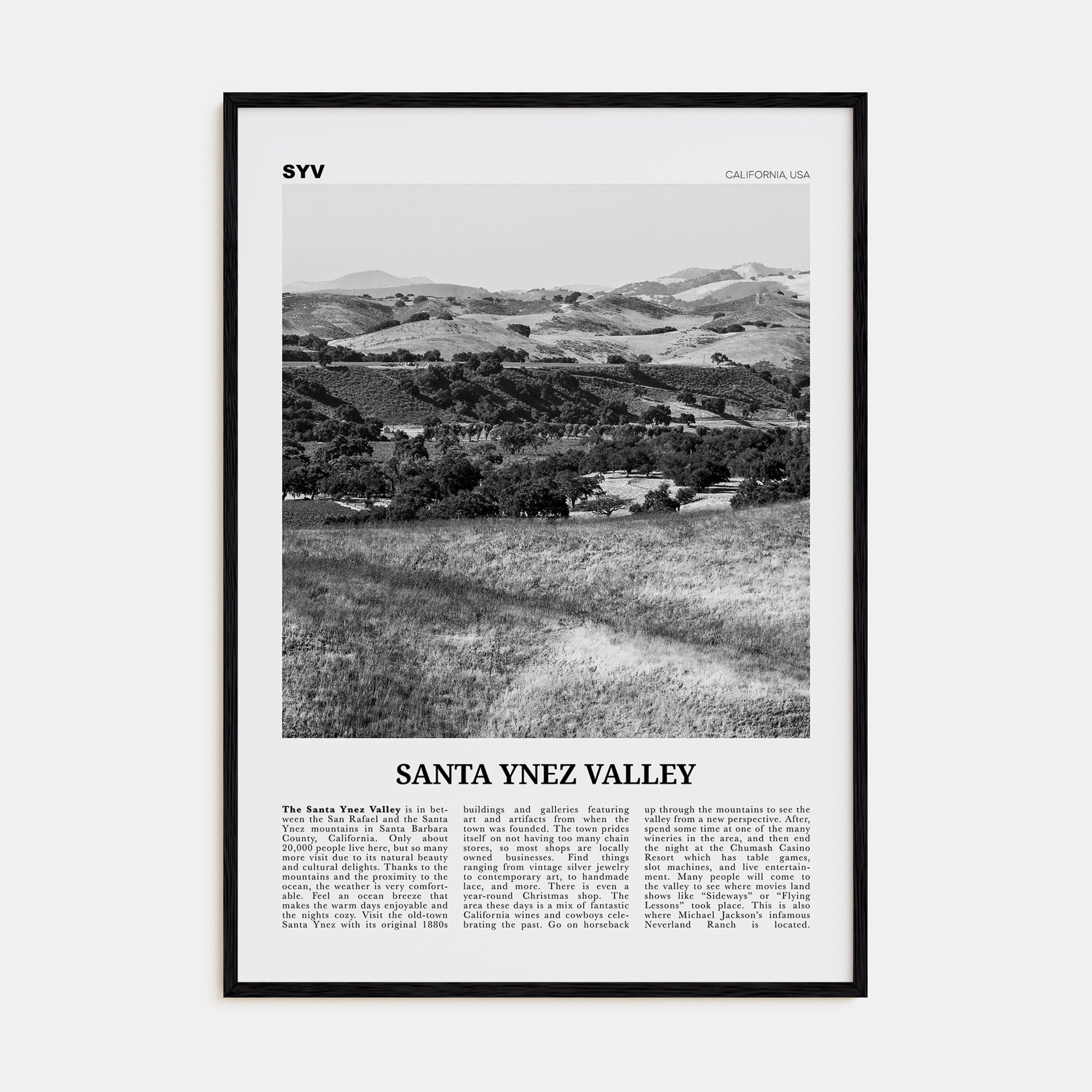 Santa Ynez Valley Travel B&W Poster
