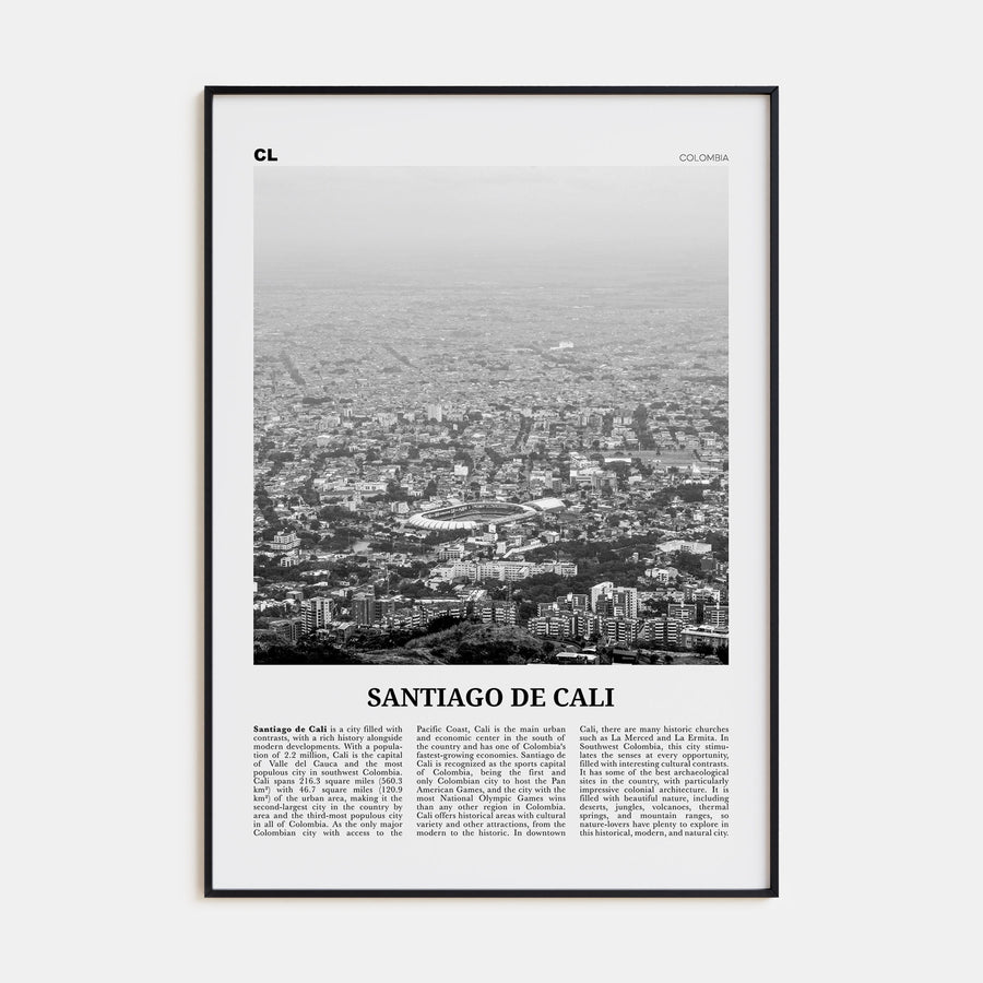 Santiago de Cali Travel B&W Poster