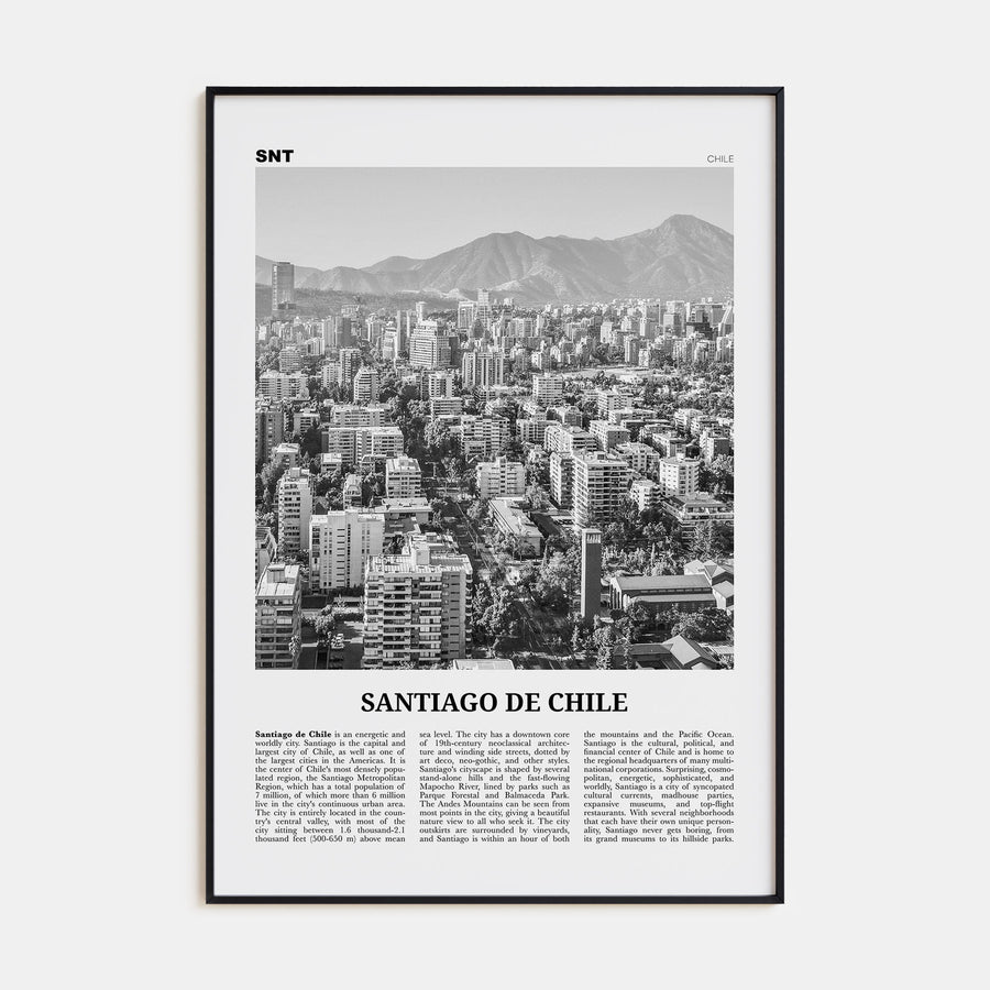Santiago de Chile Travel B&W Poster
