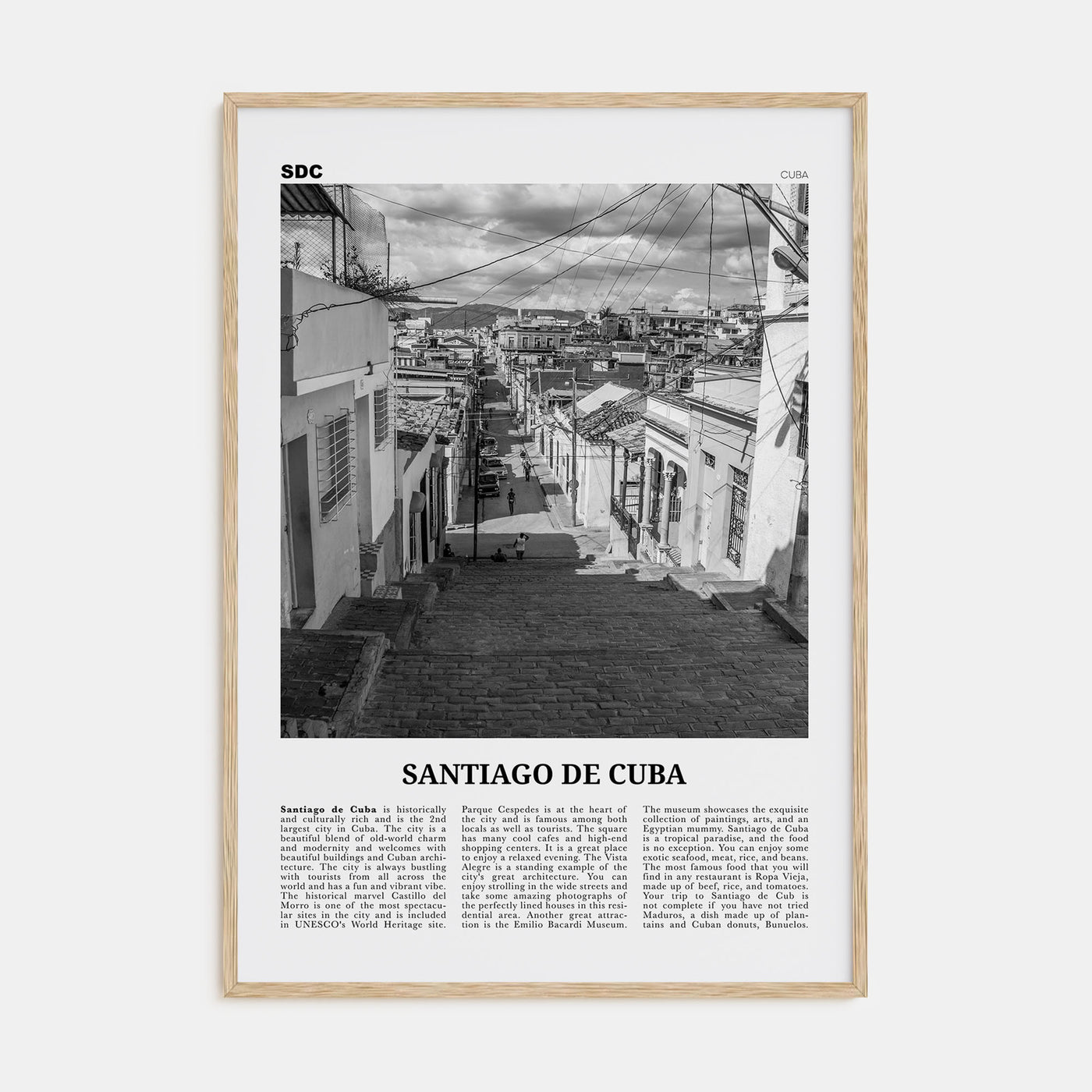 Santiago de Cuba Travel B&W Poster