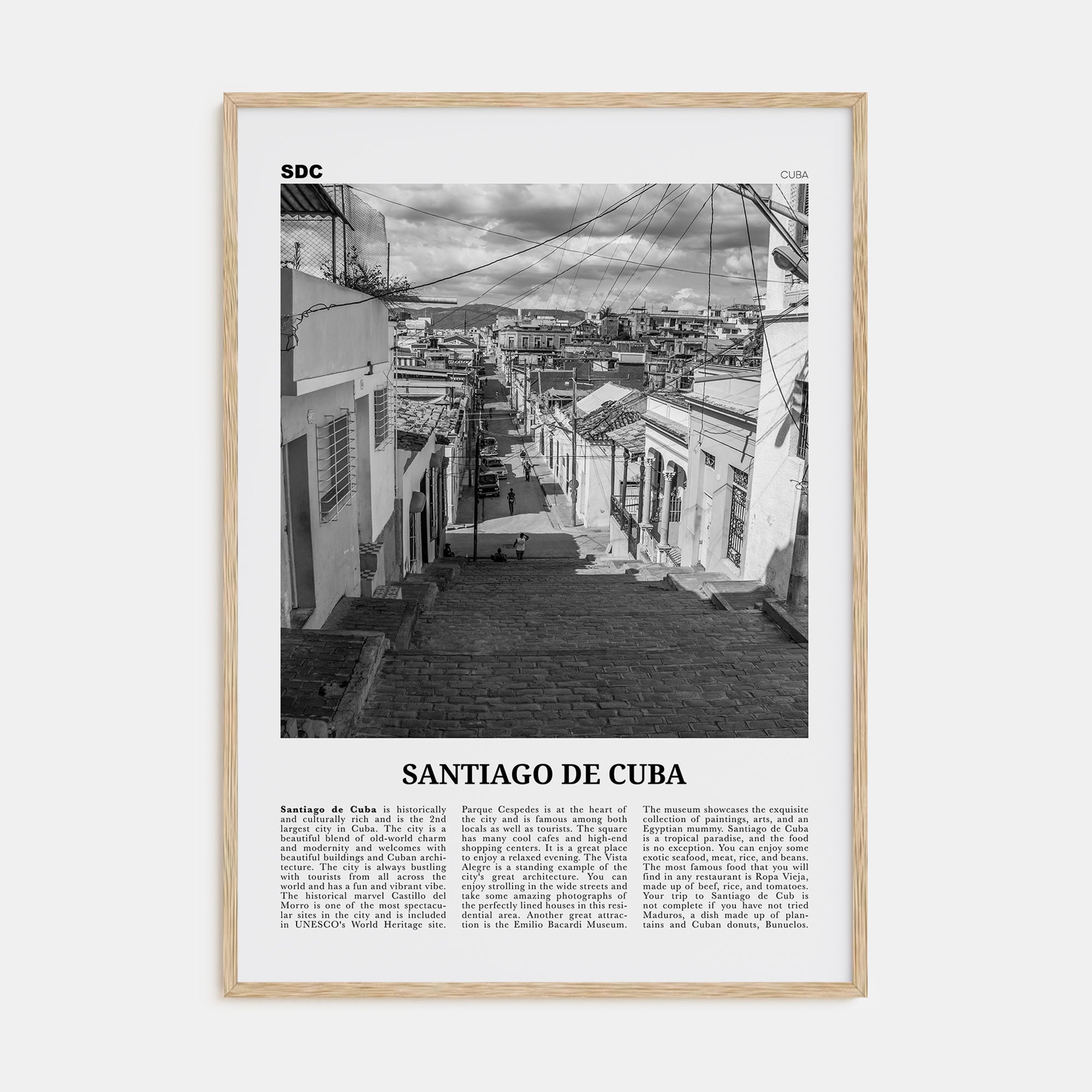 Santiago de Cuba Travel B&W Poster