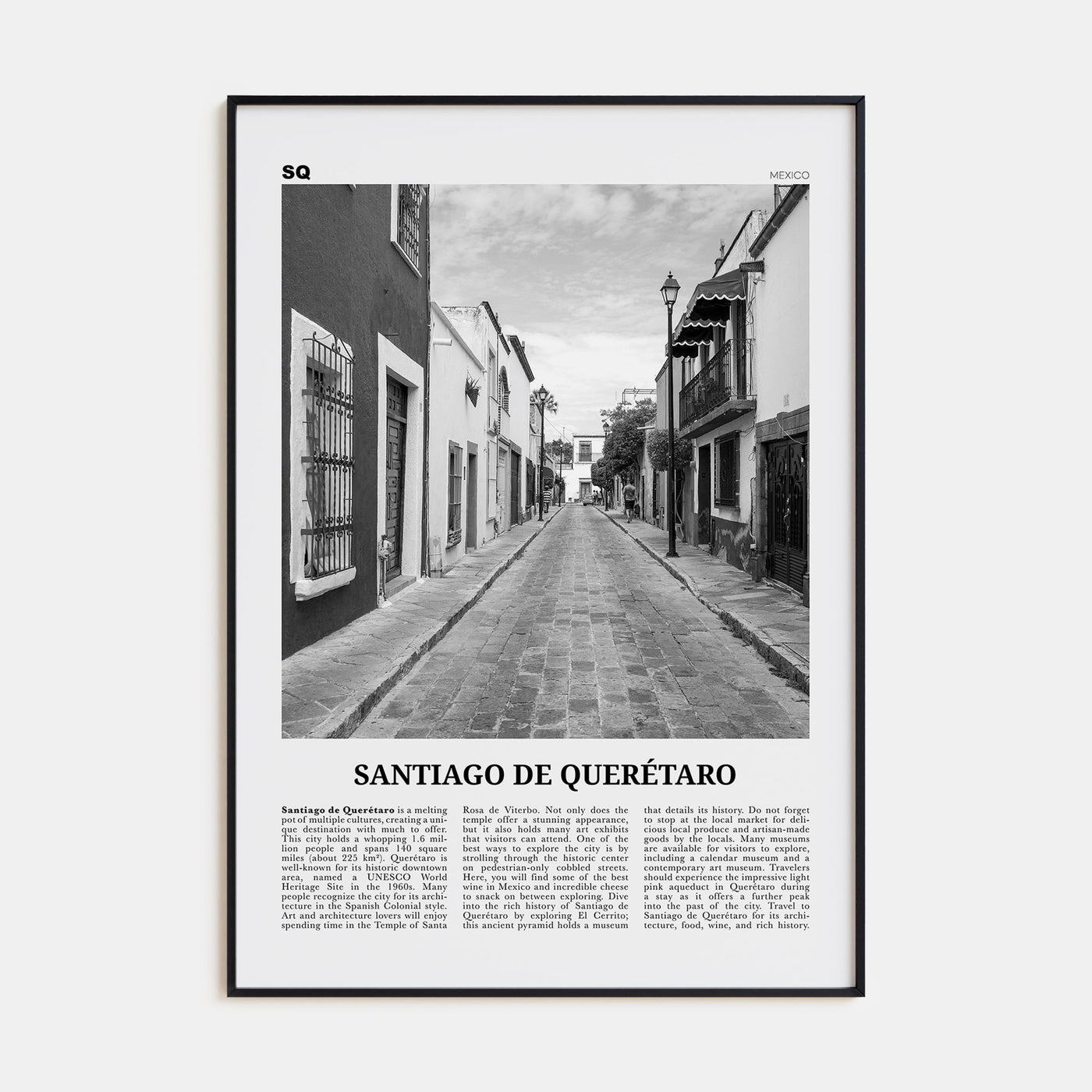 Santiago de Querétaro Travel B&W Poster