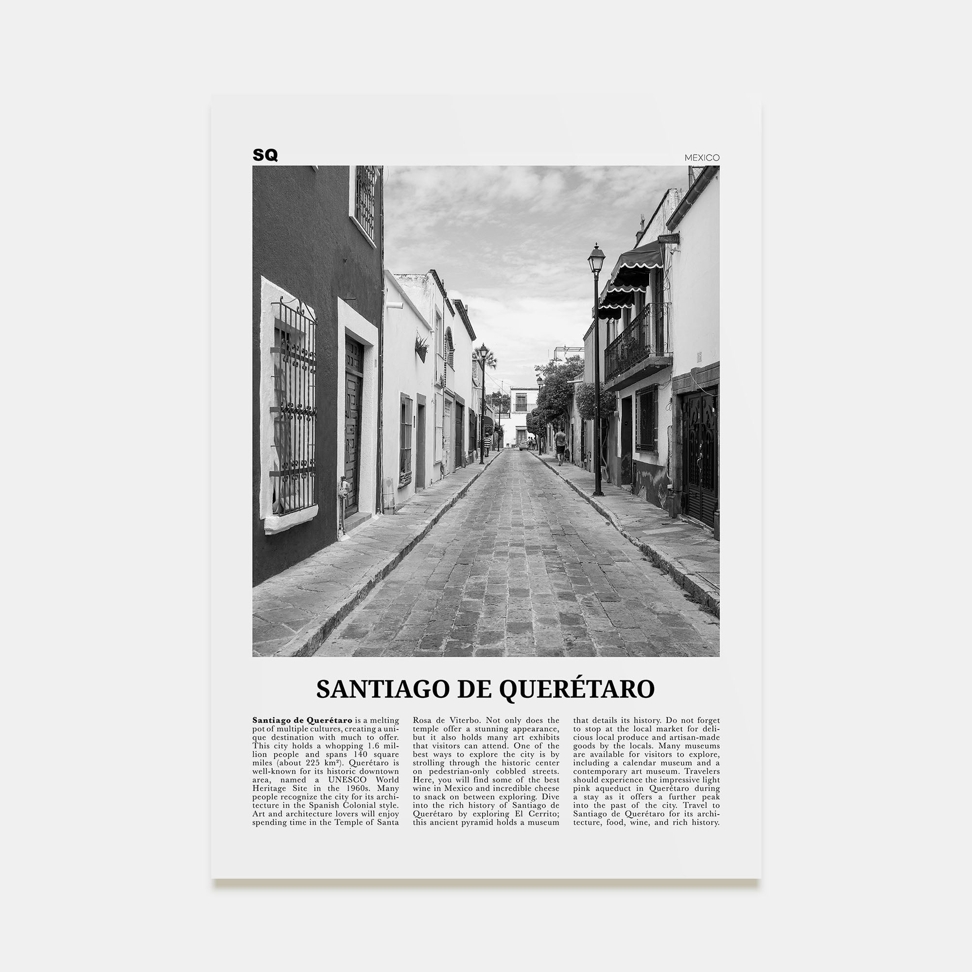 Santiago de Querétaro Travel B&W Poster