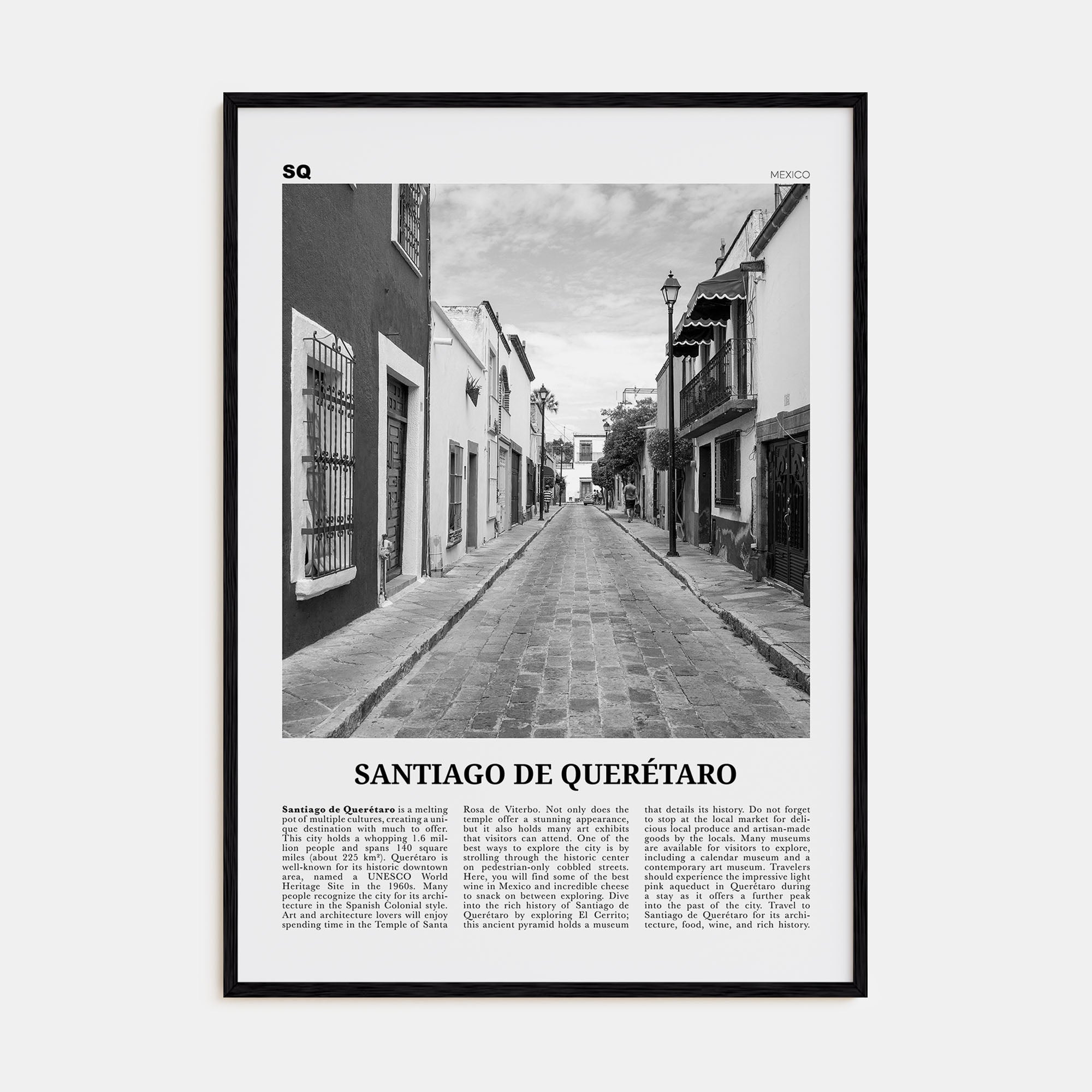 Santiago de Querétaro Travel B&W Poster