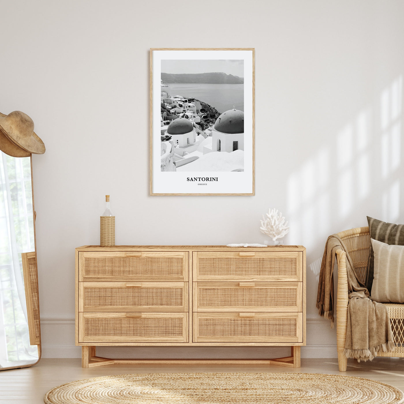 Santorini Portrait B&W Poster
