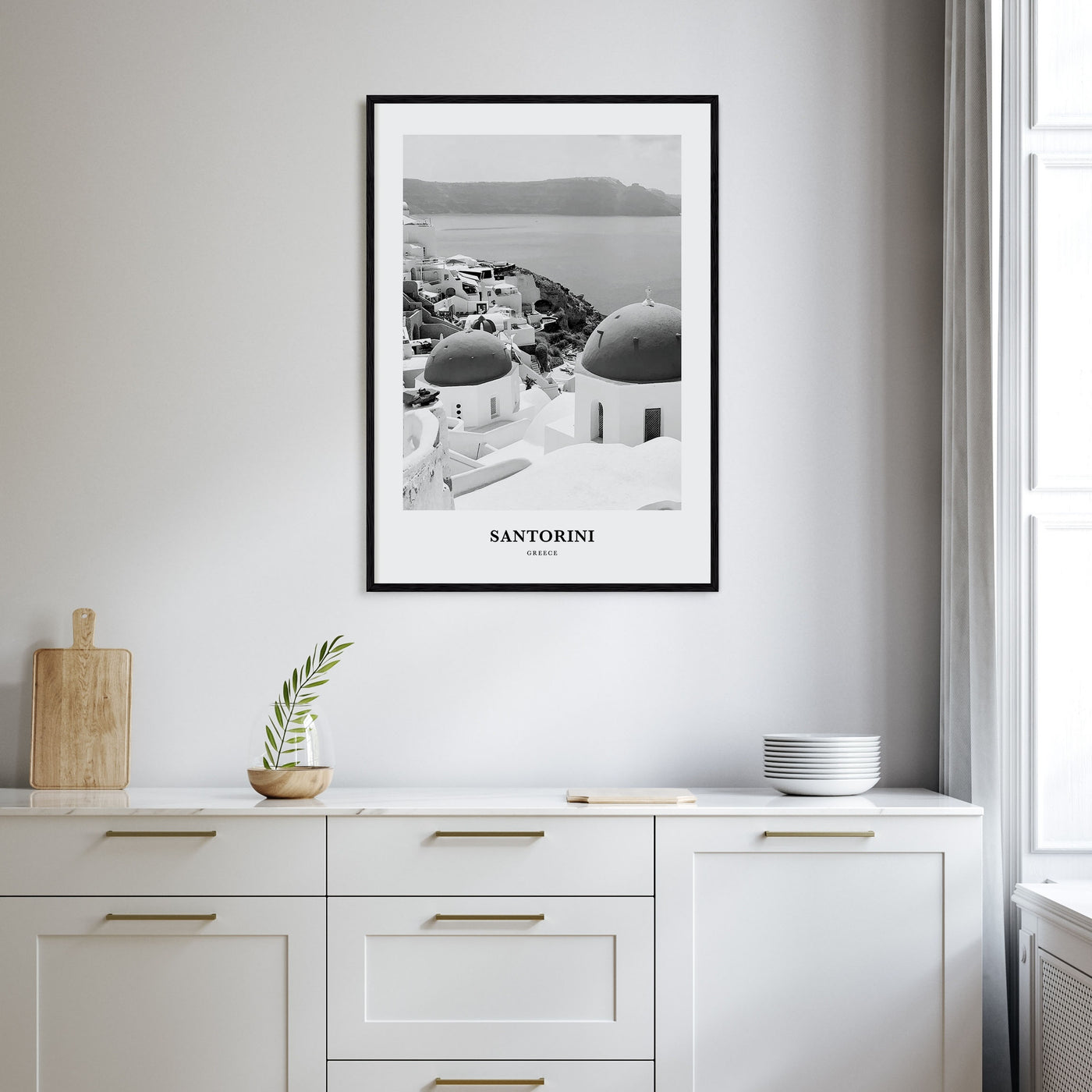 Santorini Portrait B&W Poster