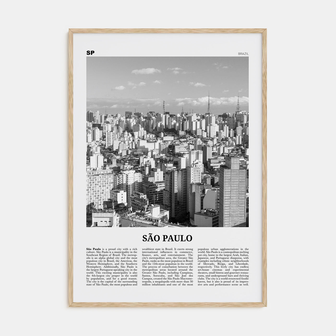 São Paulo Travel B&W No 1 Poster