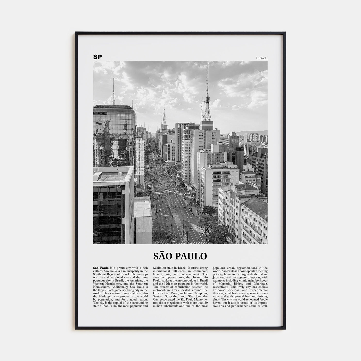 São Paulo Travel B&W No 2 Poster
