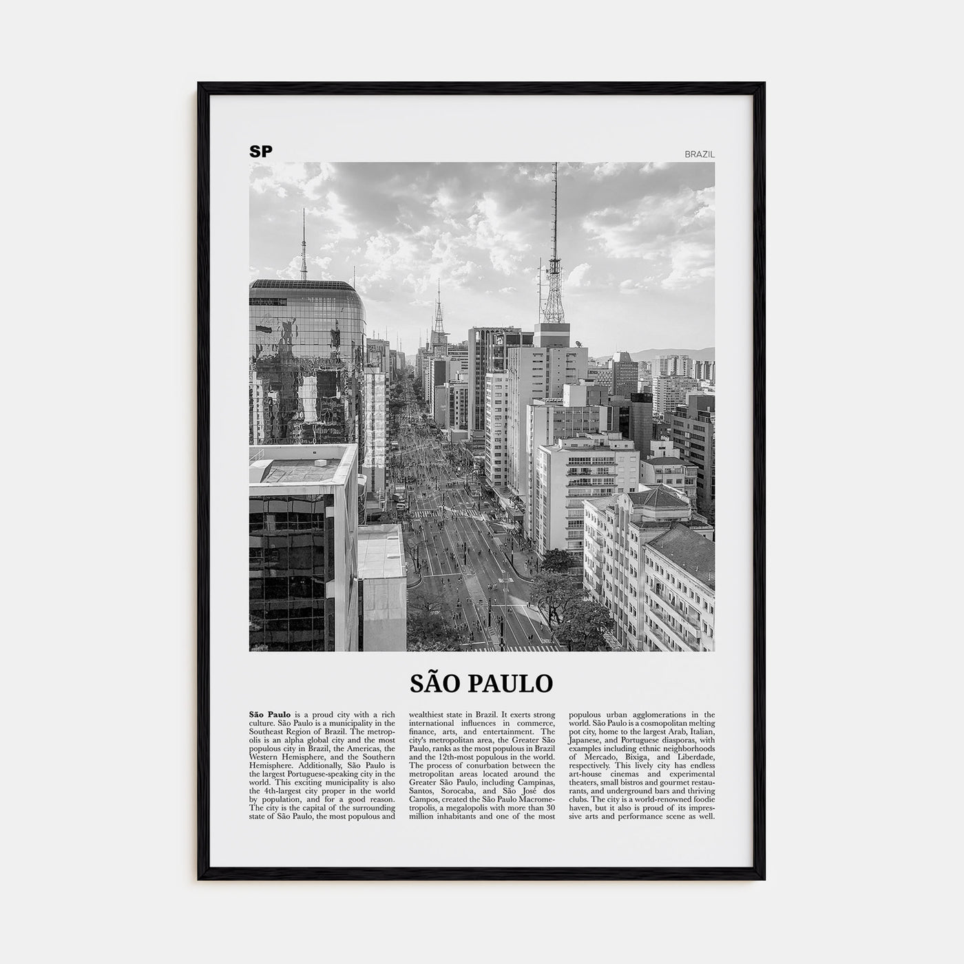 São Paulo Travel B&W No 2 Poster