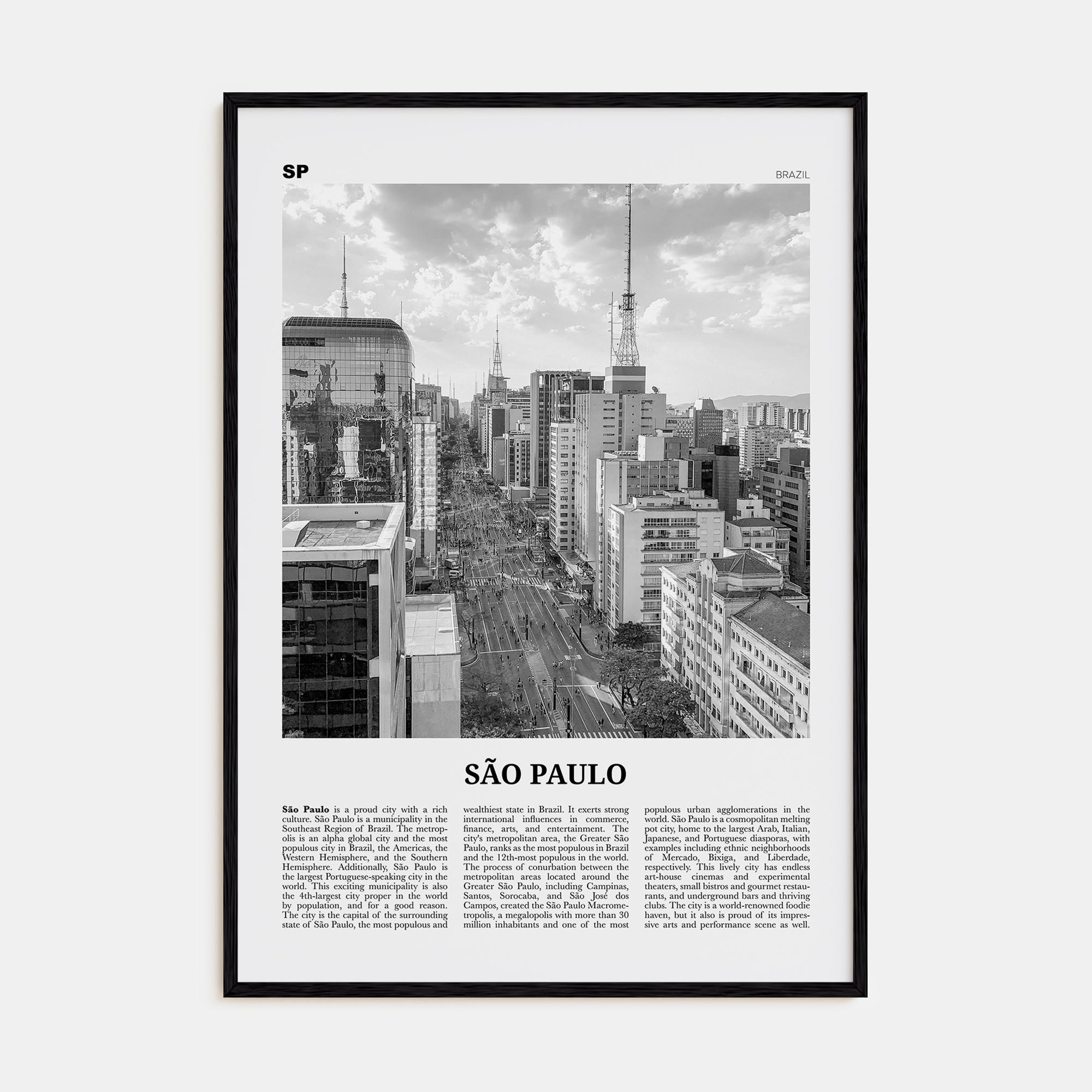 São Paulo Travel B&W No 2 Poster