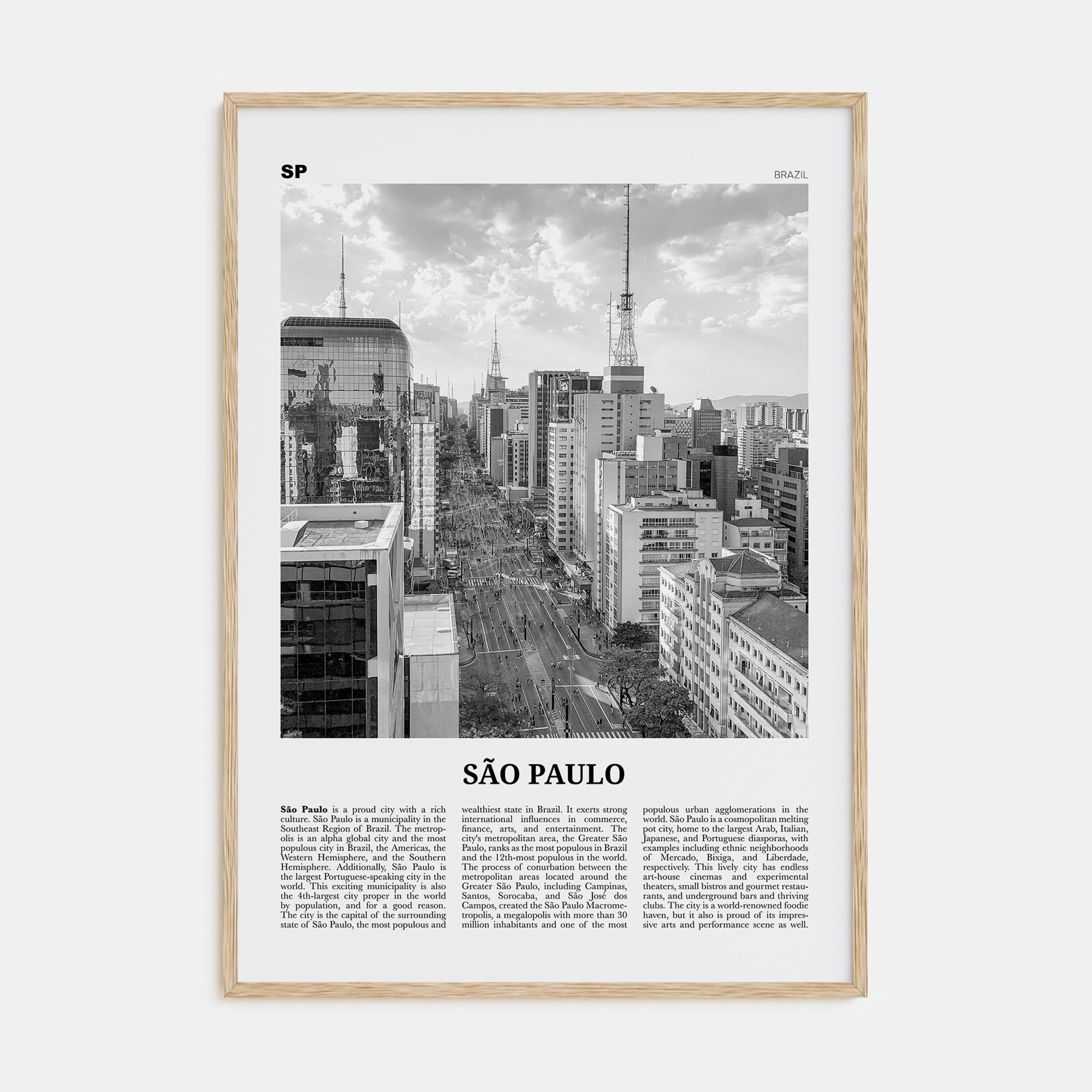 São Paulo Travel B&W No 2 Poster