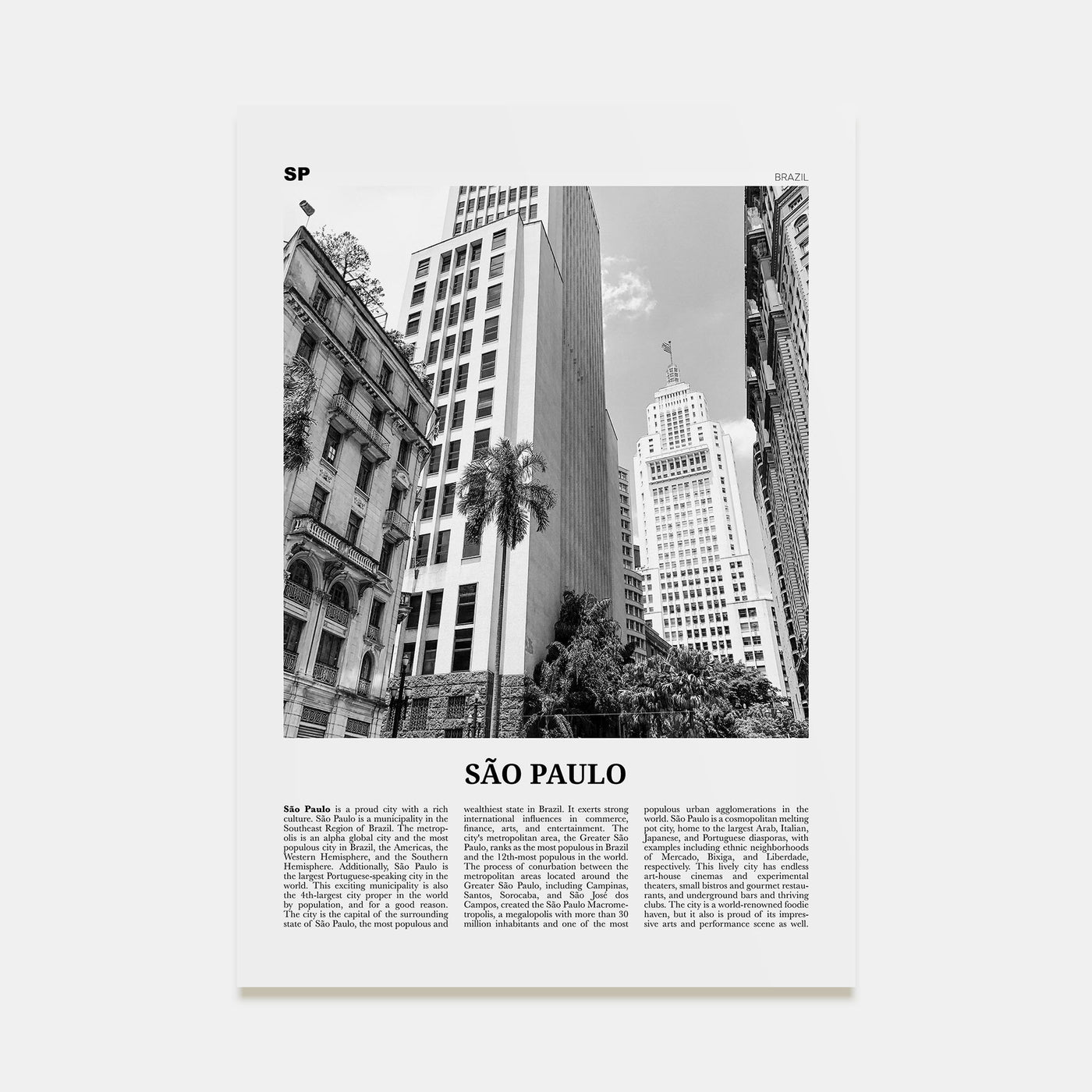 São Paulo Travel B&W No 3 Poster
