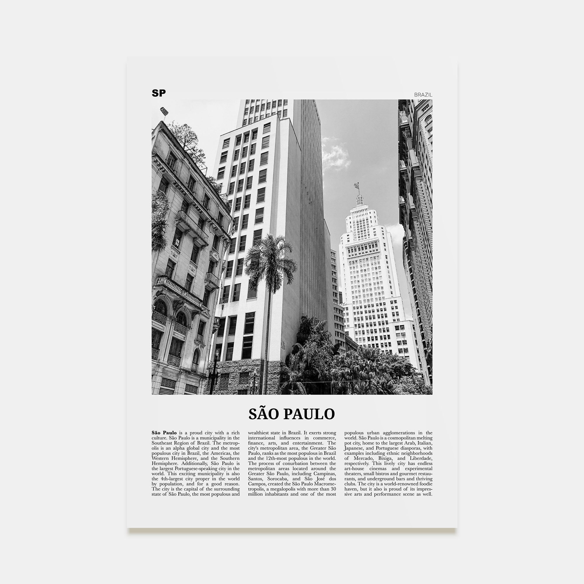São Paulo Travel B&W No 3 Poster