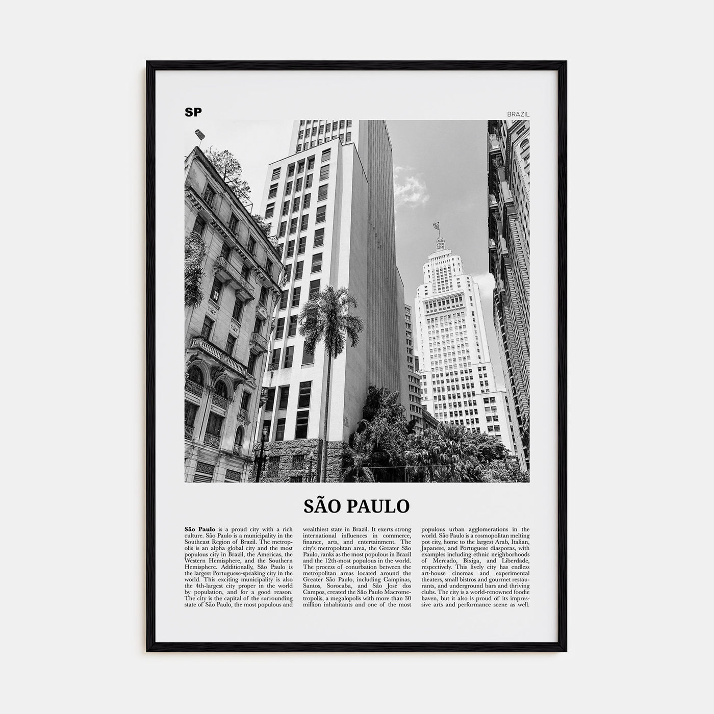 São Paulo Travel B&W No 3 Poster
