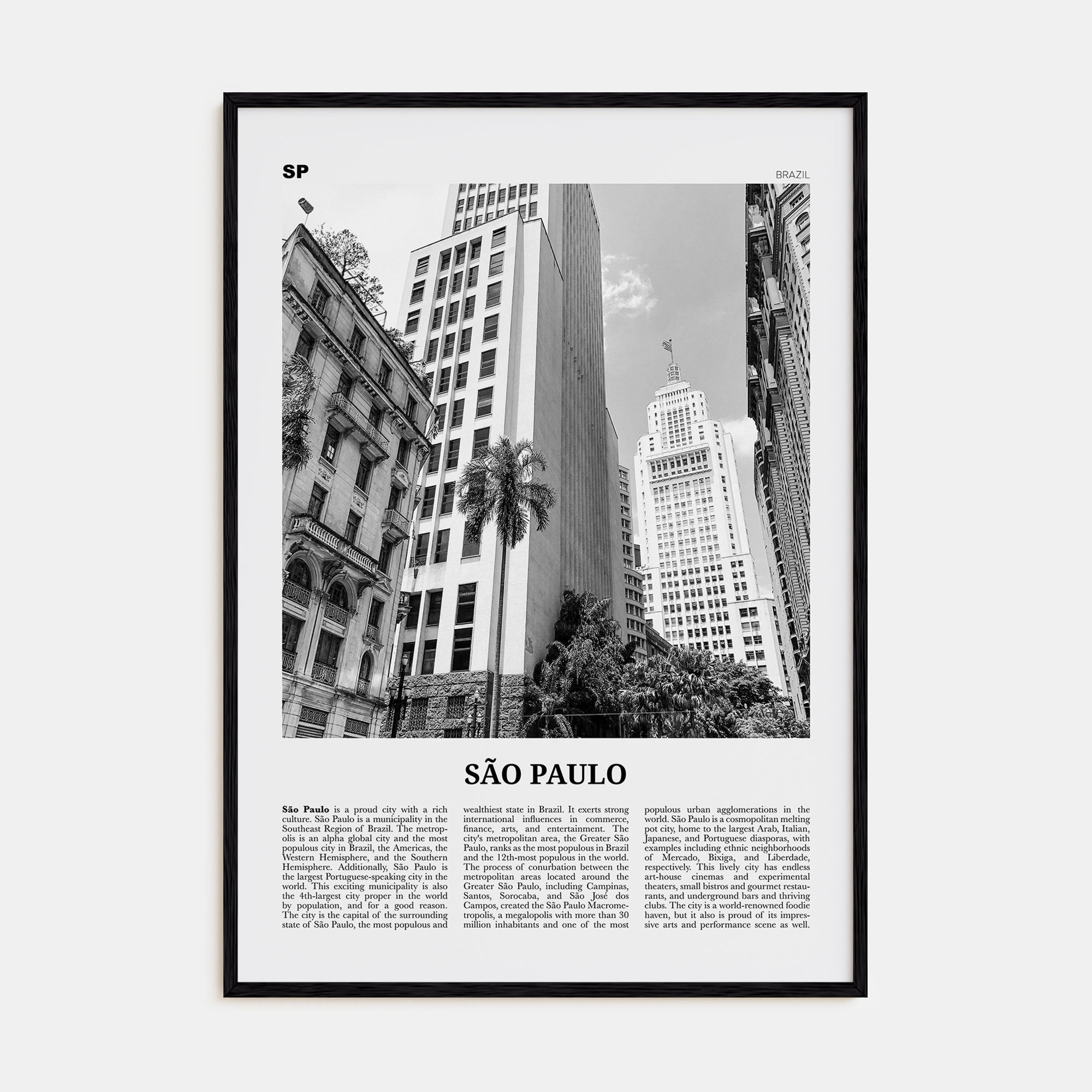 São Paulo Travel B&W No 3 Poster