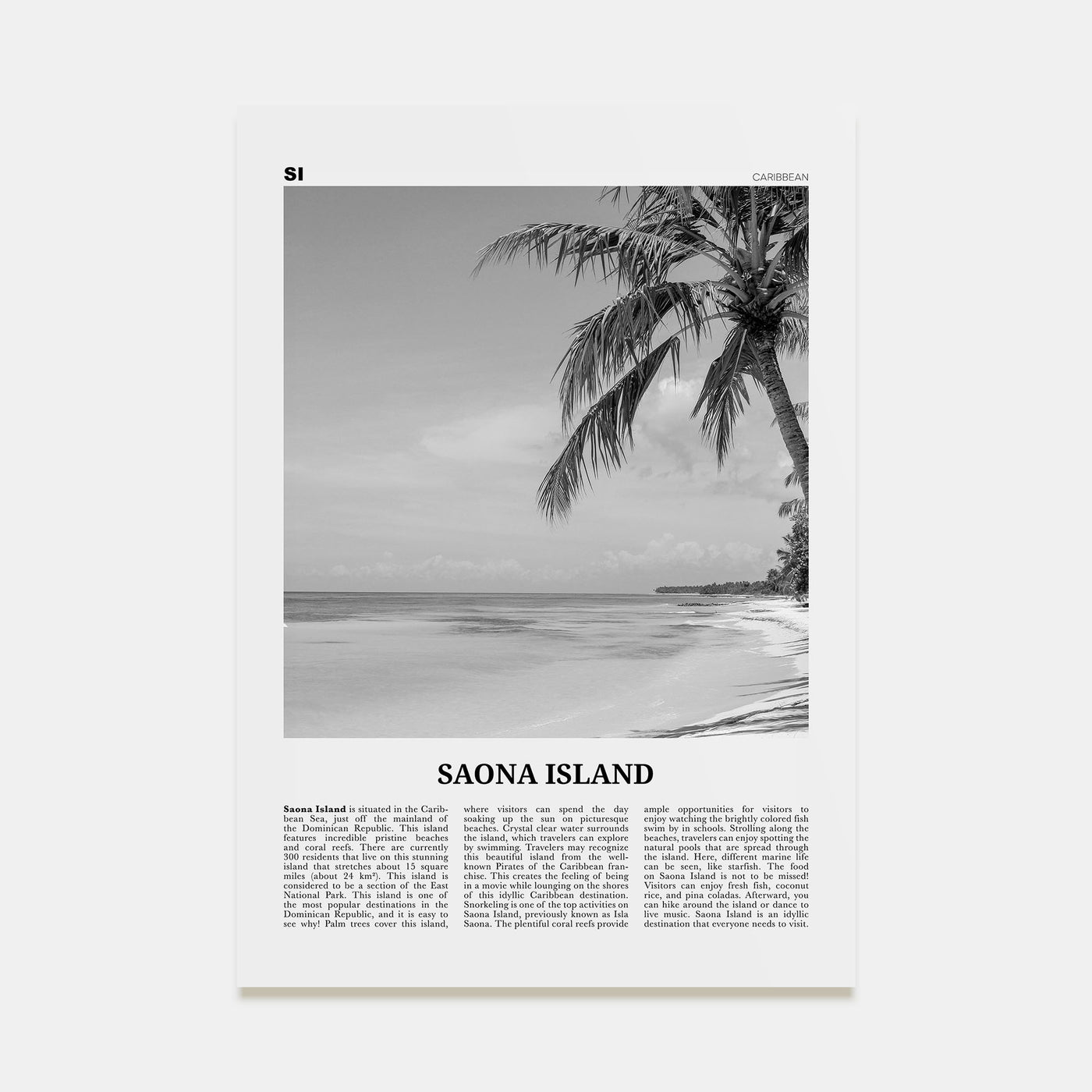 Saona Island Travel B&W Poster