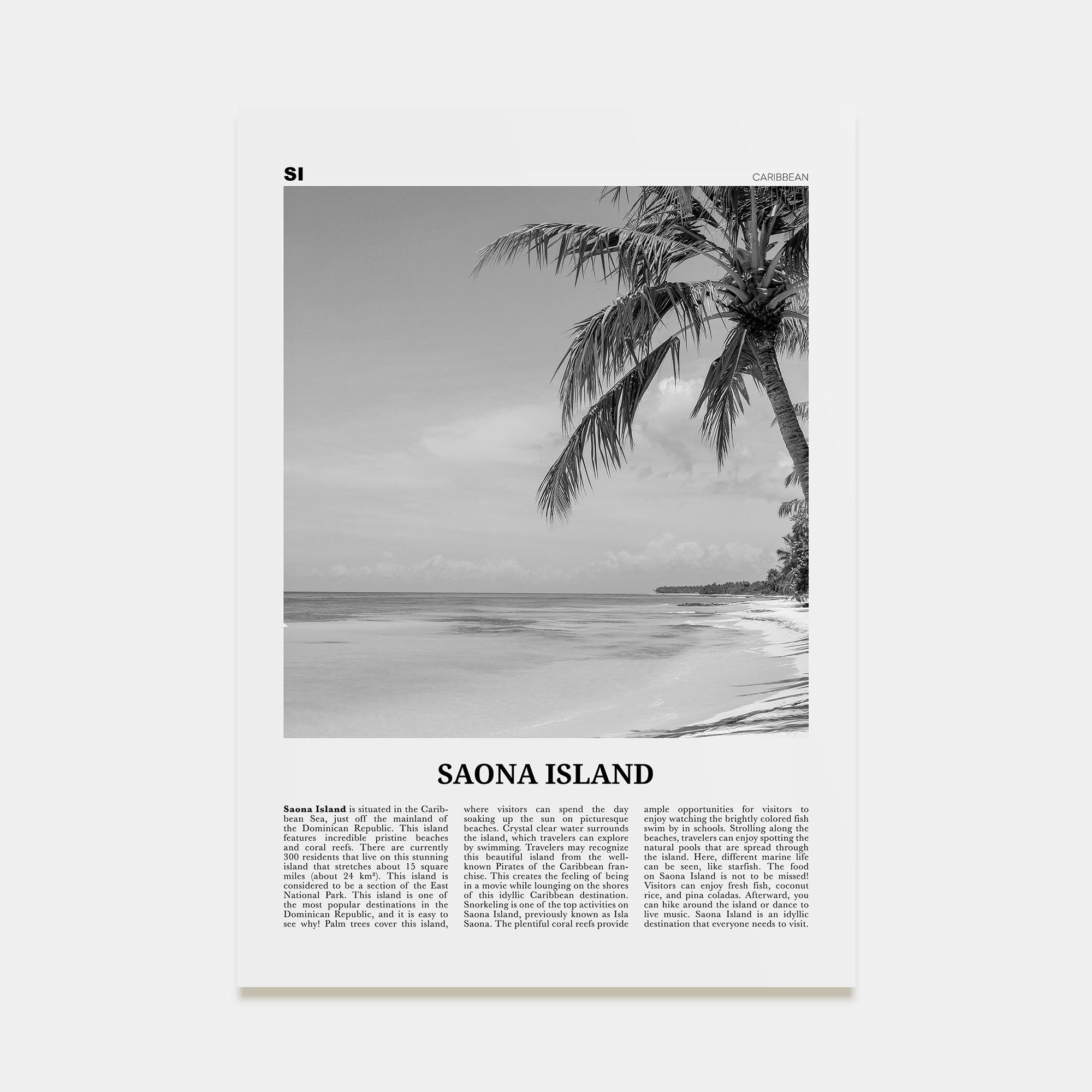 Saona Island Travel B&W Poster